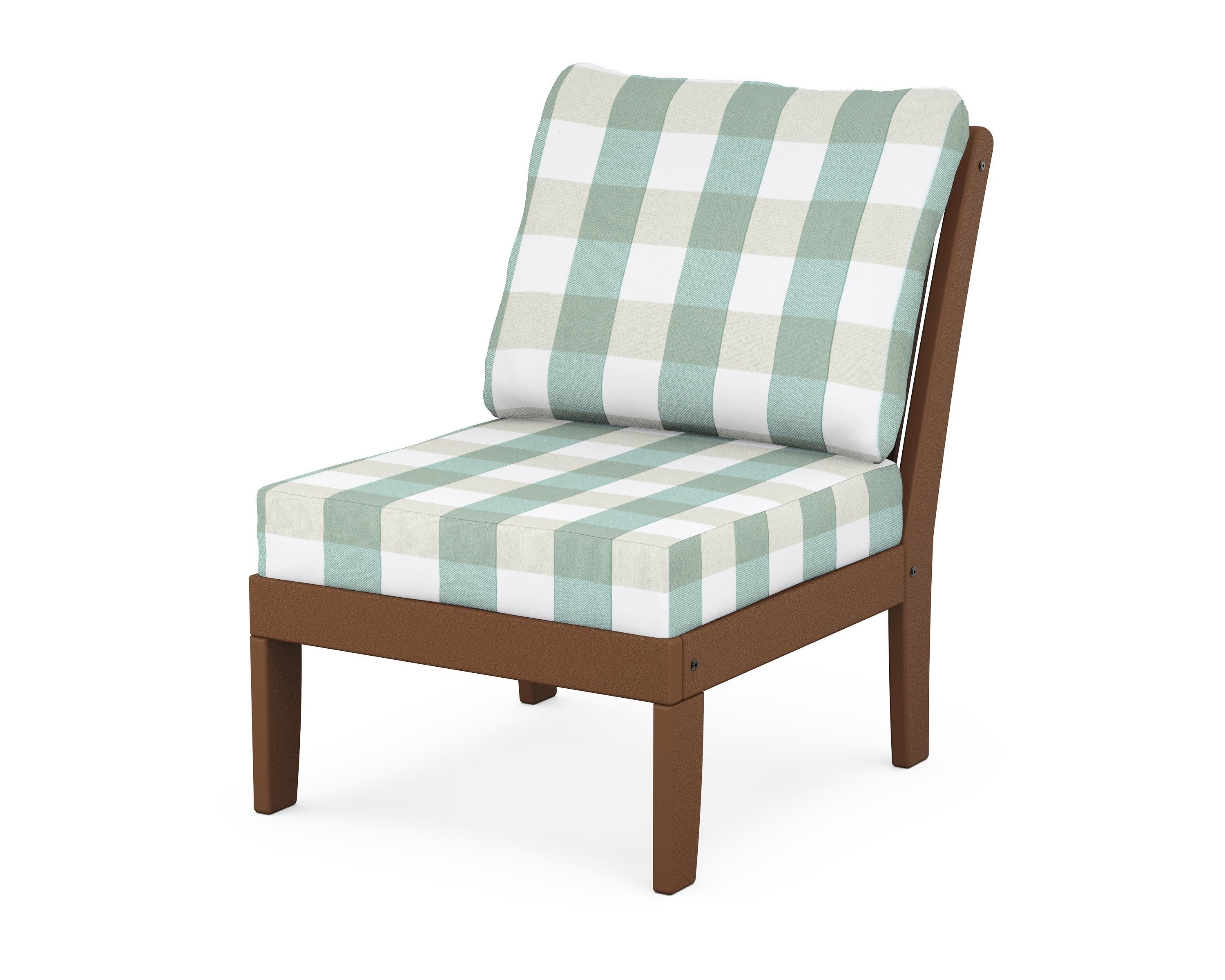 Braxton Modular Armless Chair in Teak / Buffalo Plaid Glacier Spa