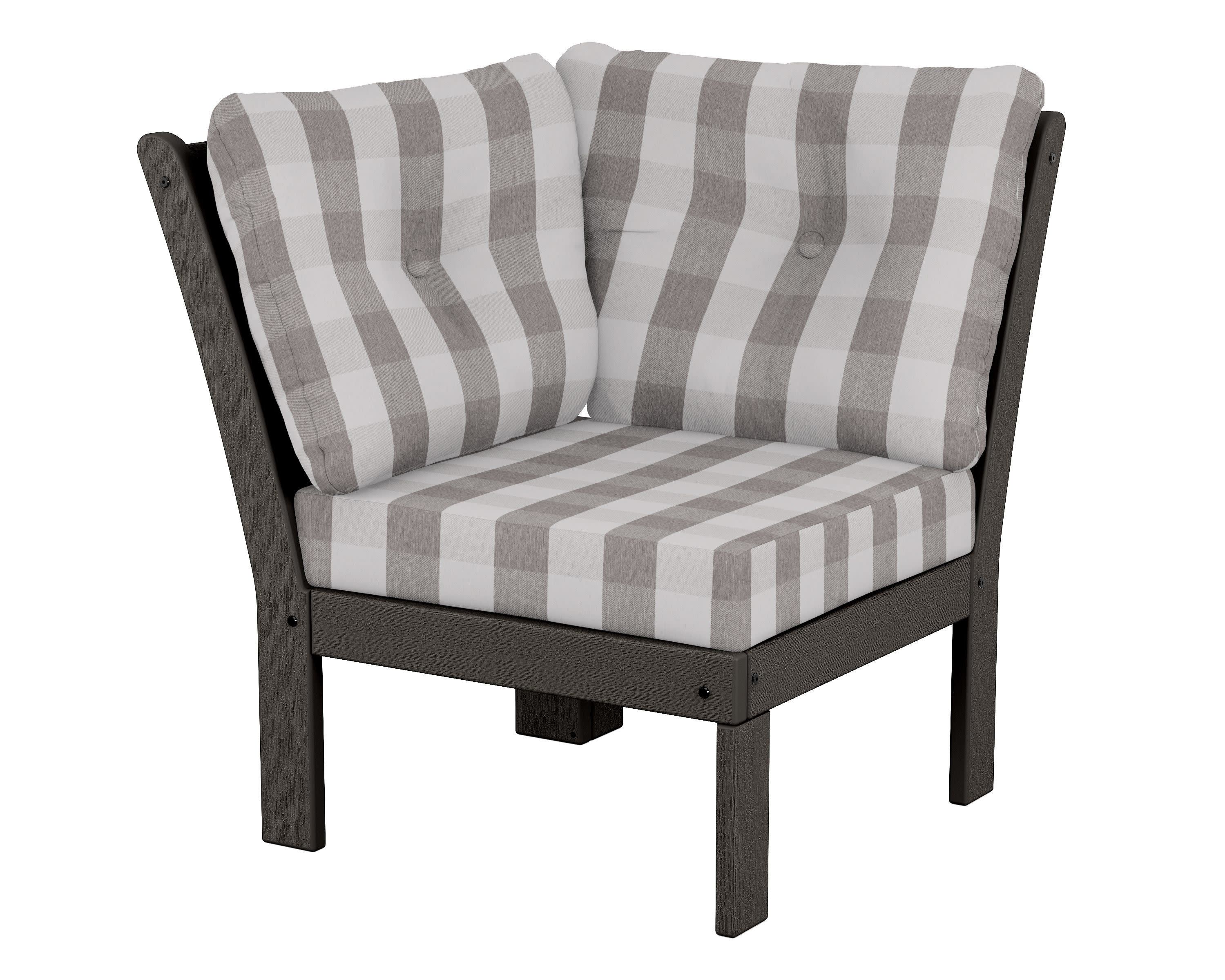 Vineyard Modular Corner Chair in Vintage Coffee / Buffalo Plaid Grey Mist