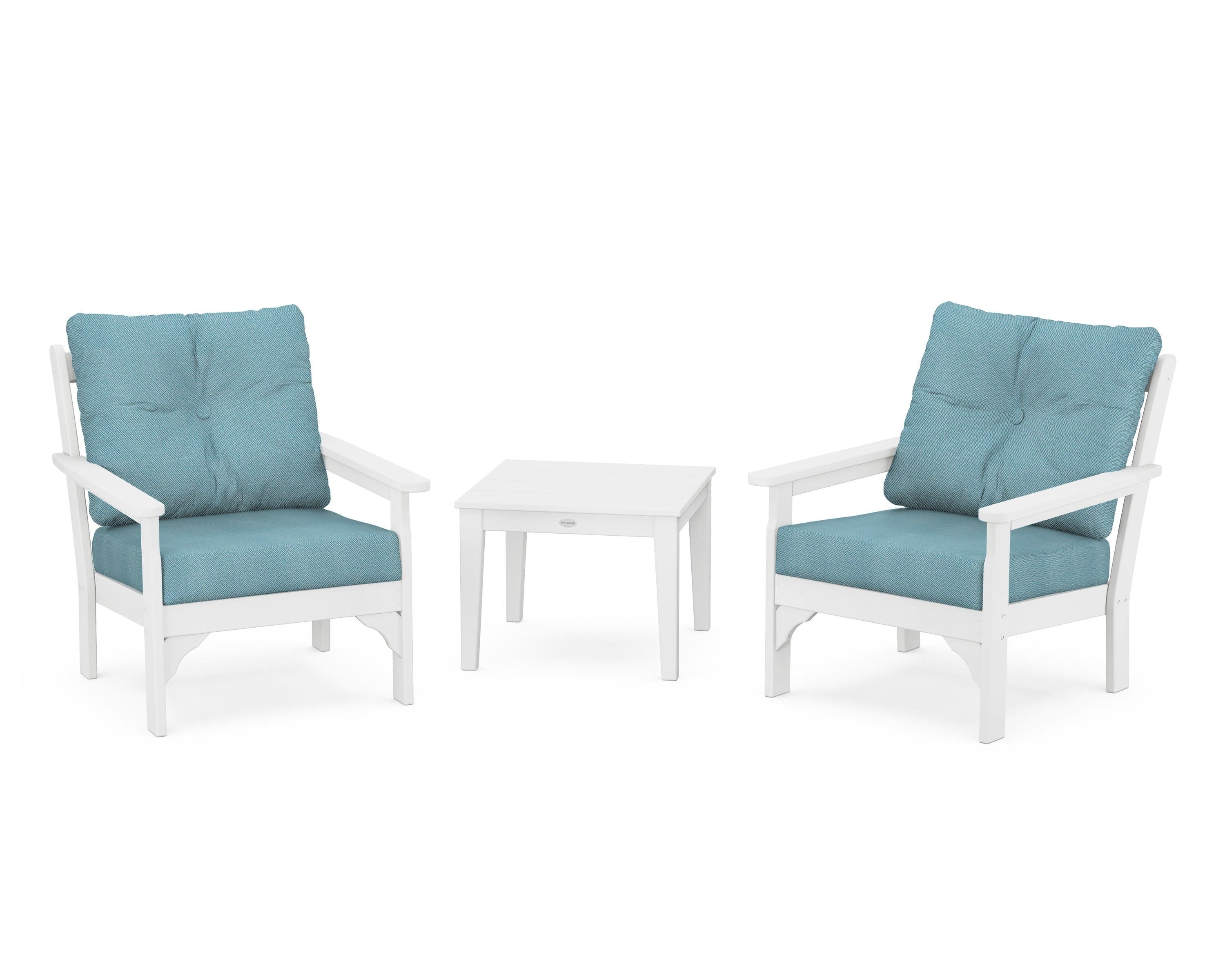Vineyard 3-Piece Deep Seating Set in White / Lattice Sky Blue