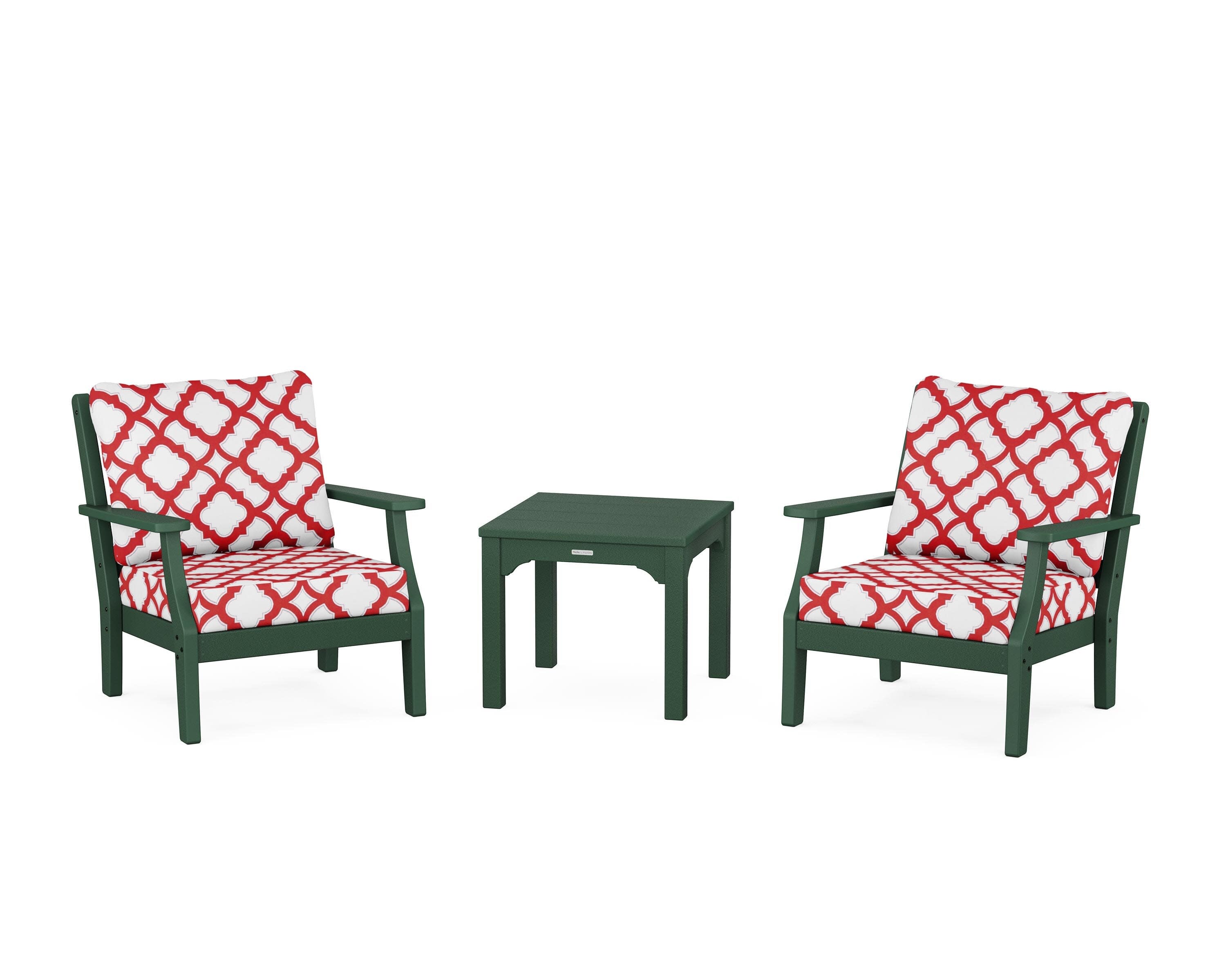 Chinoiserie 3-Piece Deep Seating Set in Green / Trellis Crimson