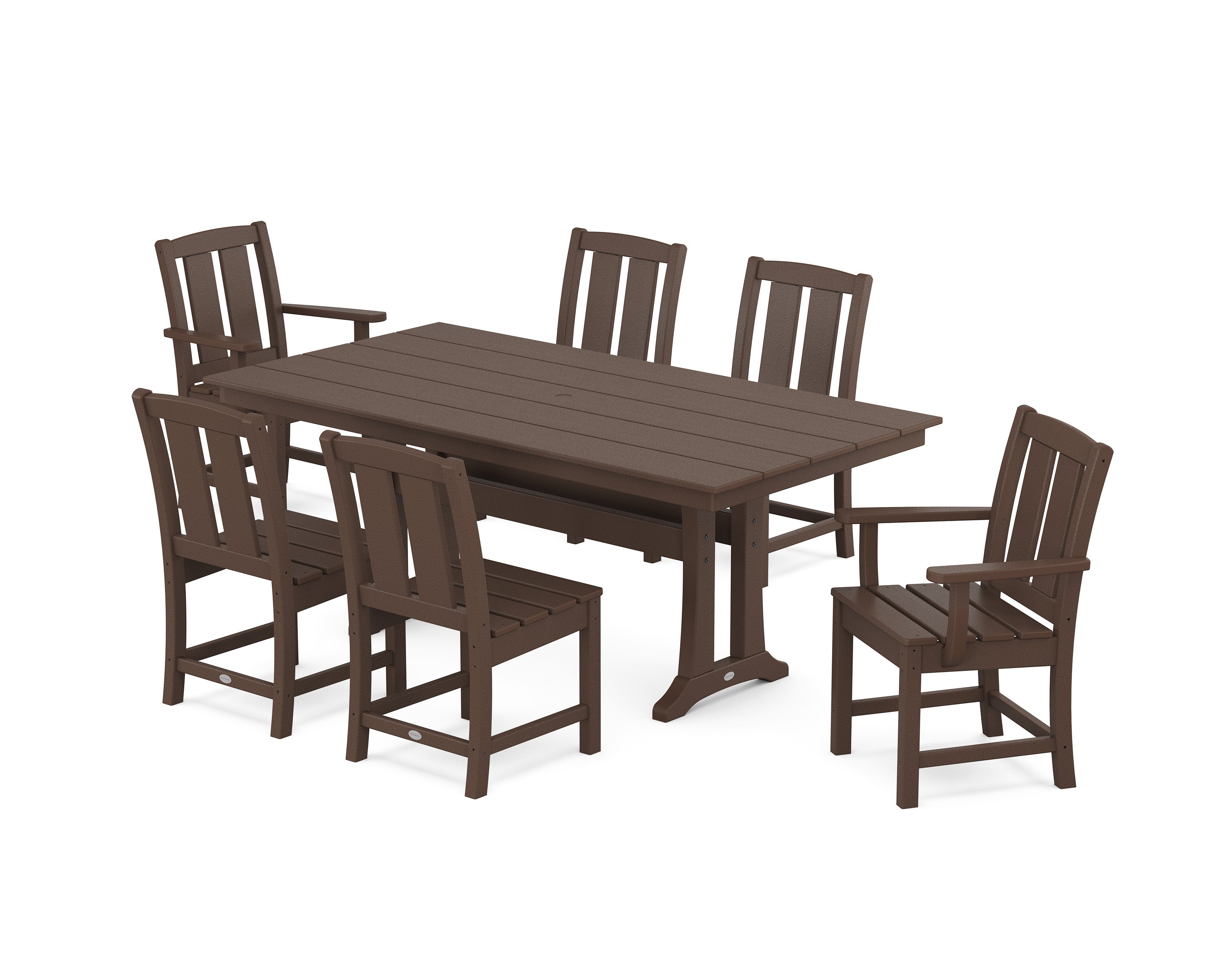 Mission 7-Piece Farmhouse Dining Set with Trestle Legs in Mahogany