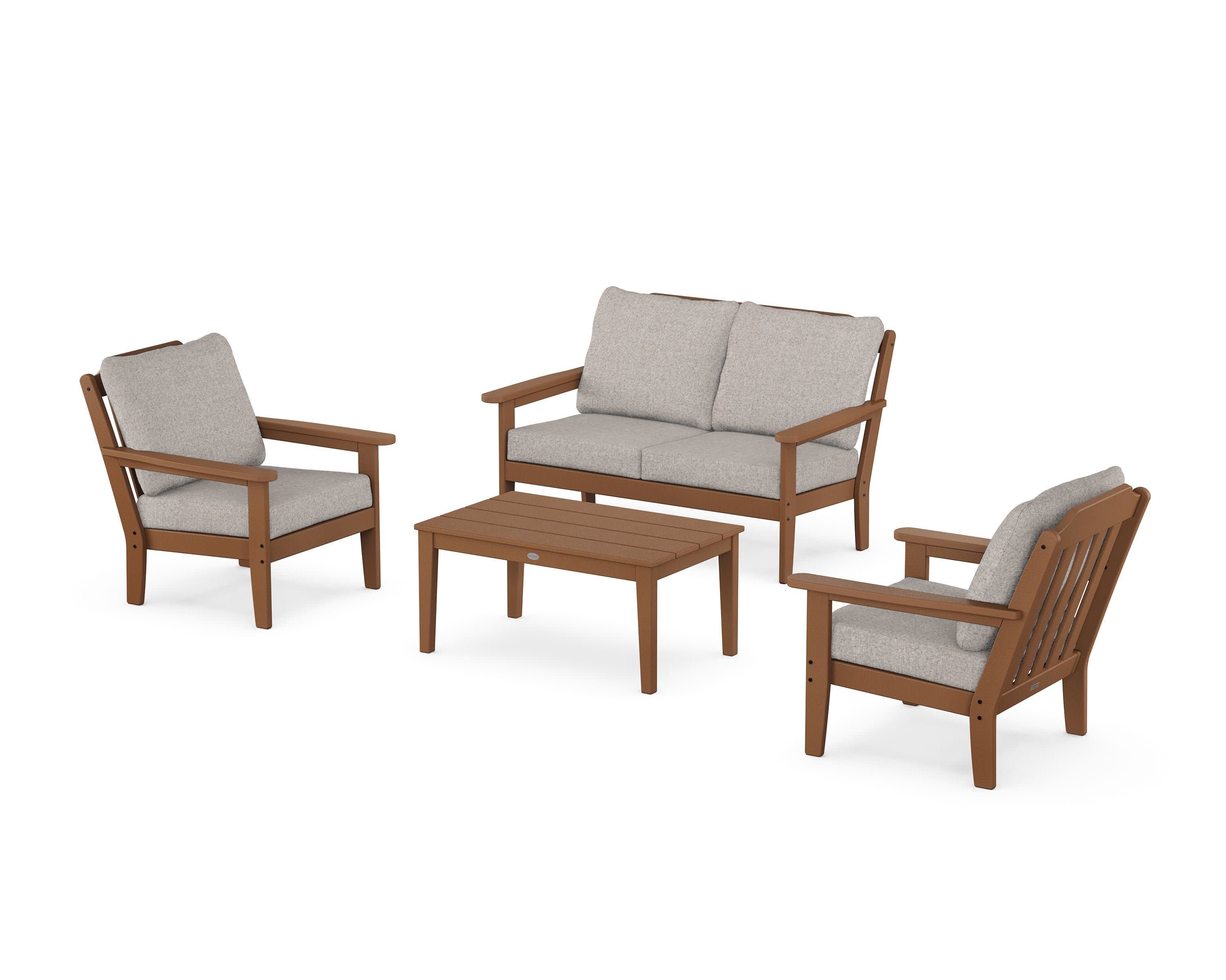 Cottage 4-Piece Deep Seating Set with Loveseat in Teak / Weathered Tweed