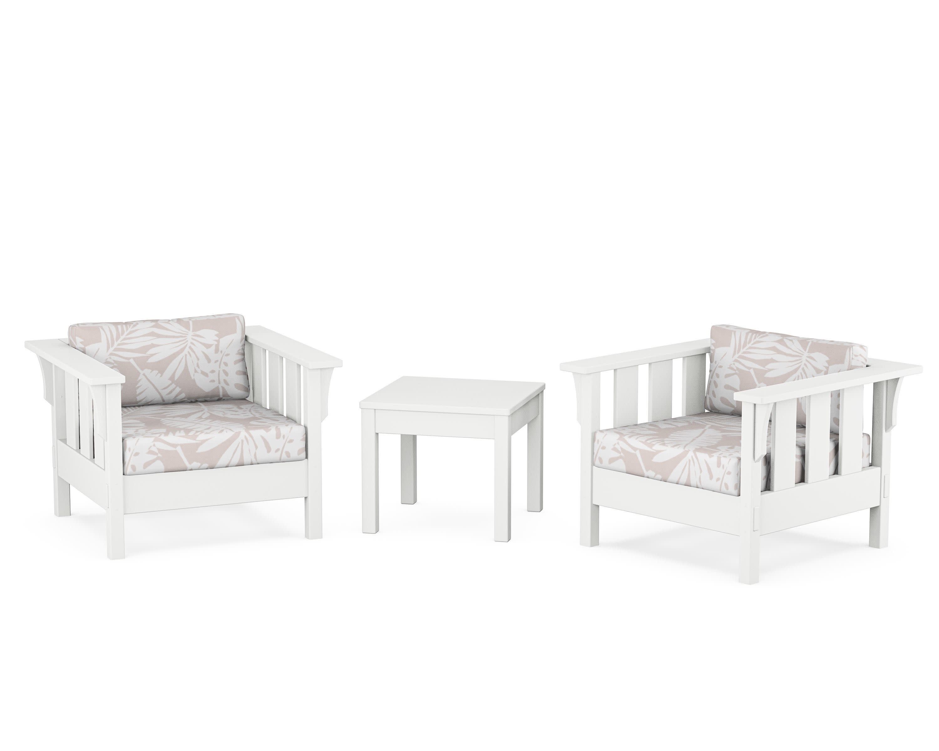 Acadia 3-Piece Deep Seating Set in White / Leaf Dune Burlap