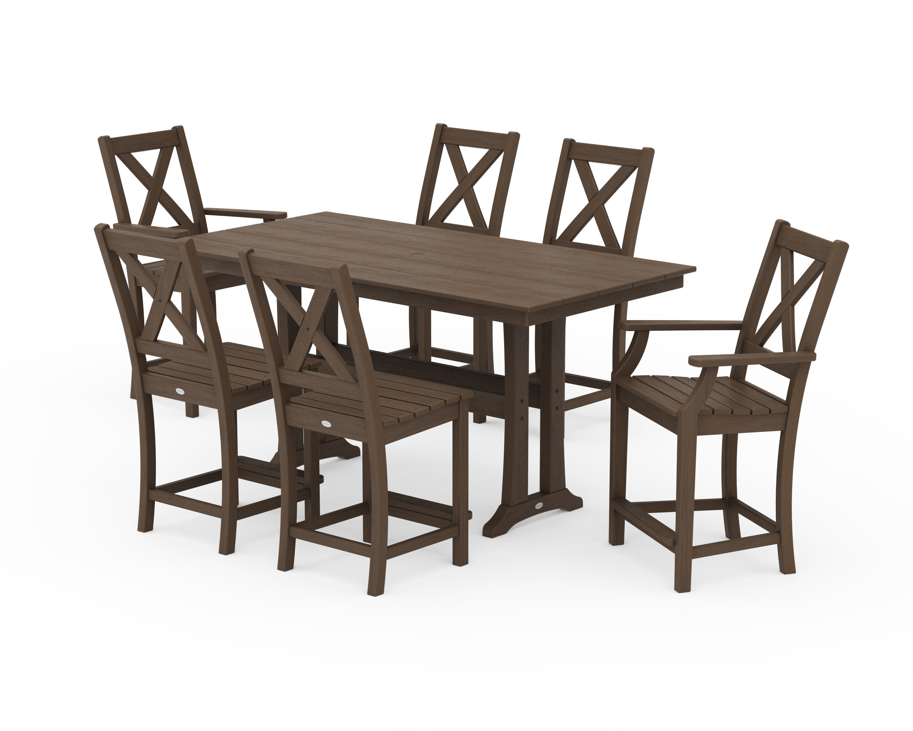 Braxton 7-Piece Farmhouse Trestle Counter Set in Kona