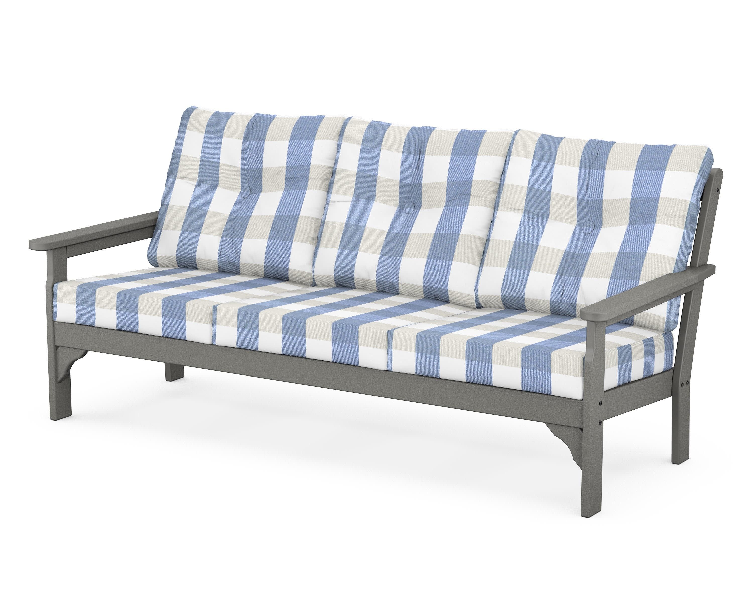 Vineyard Deep Seating Sofa in Slate Grey / Buffalo Plaid Sky Blue