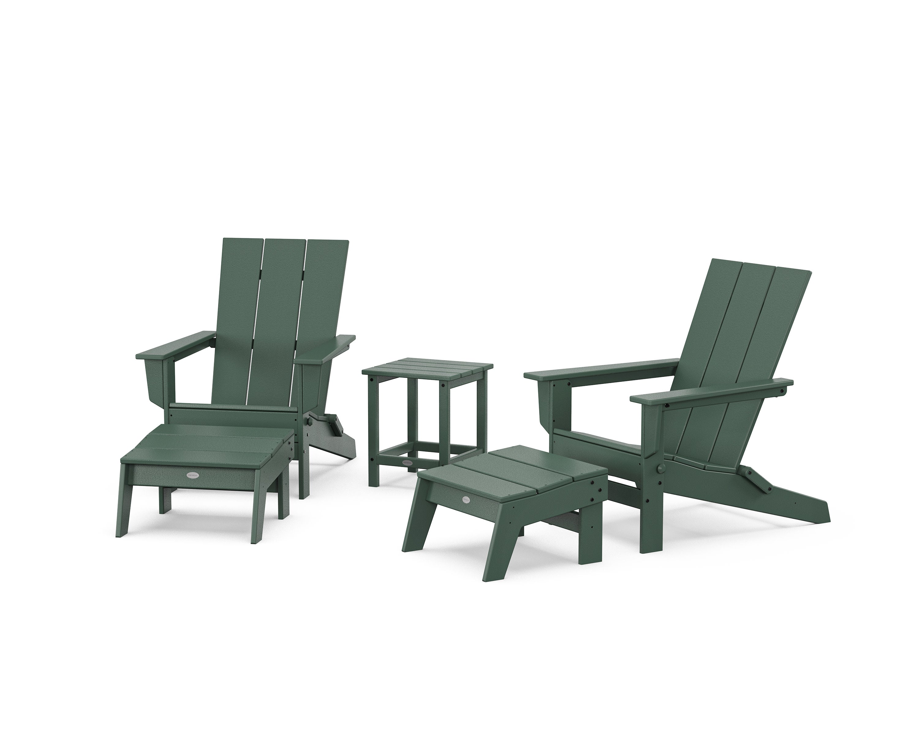 5-Piece Modern Studio Folding Adirondack Set with Ottomans and Side Table  in Green