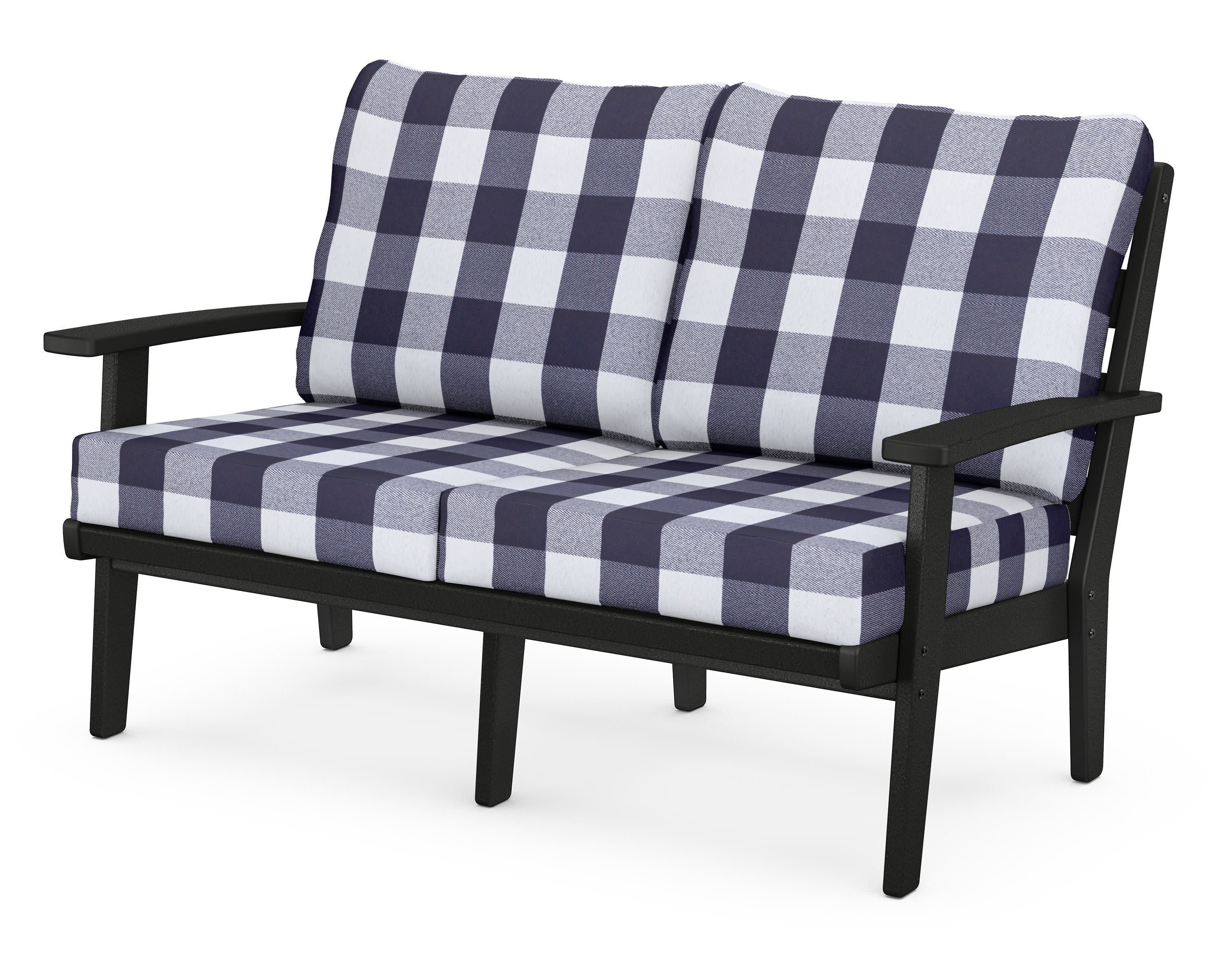 Grant Park Deep Seating Loveseat in Black / Buffalo Plaid Navy