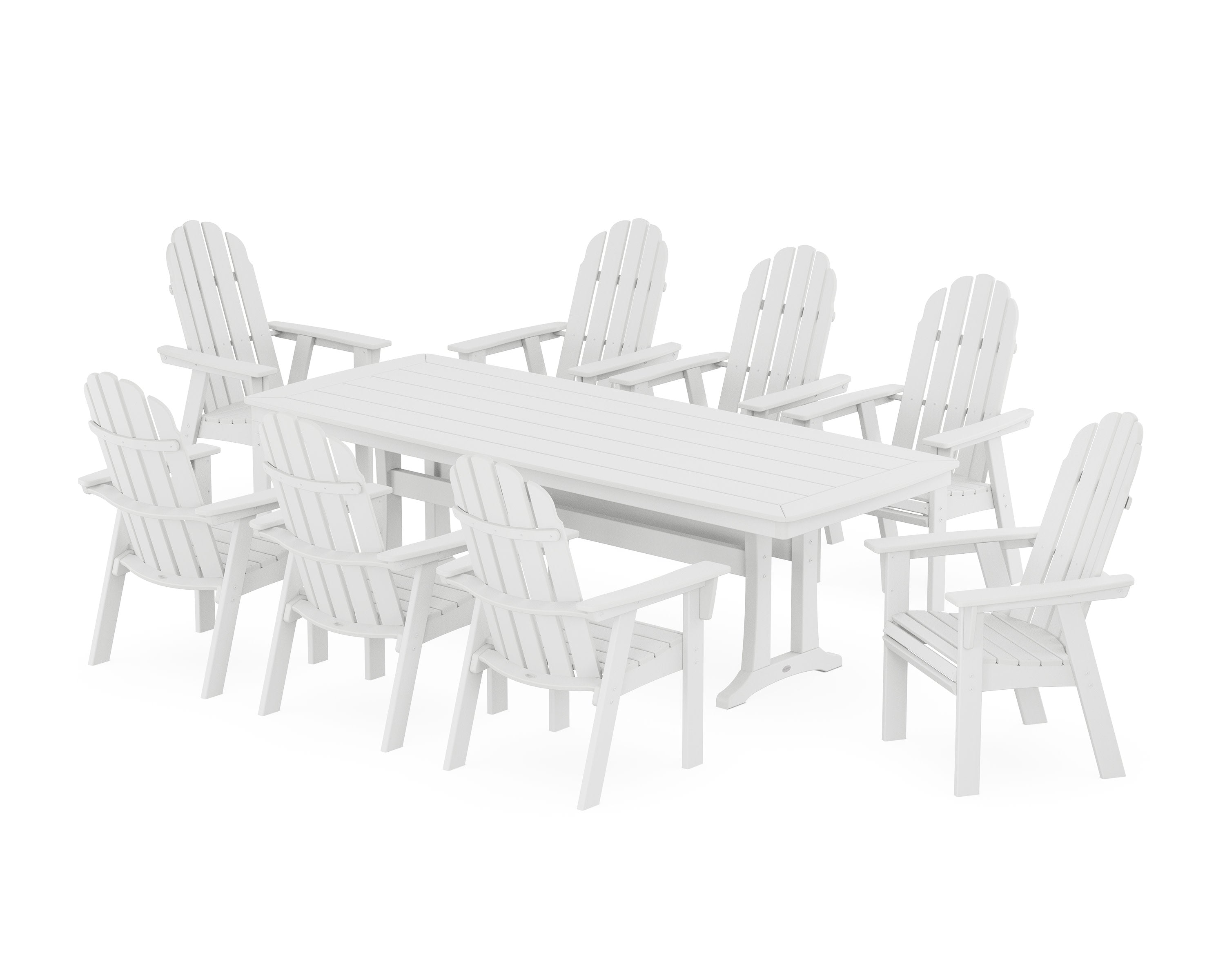 Vineyard Curveback Adirondack 9-Piece Dining Set with Trestle Legs in White