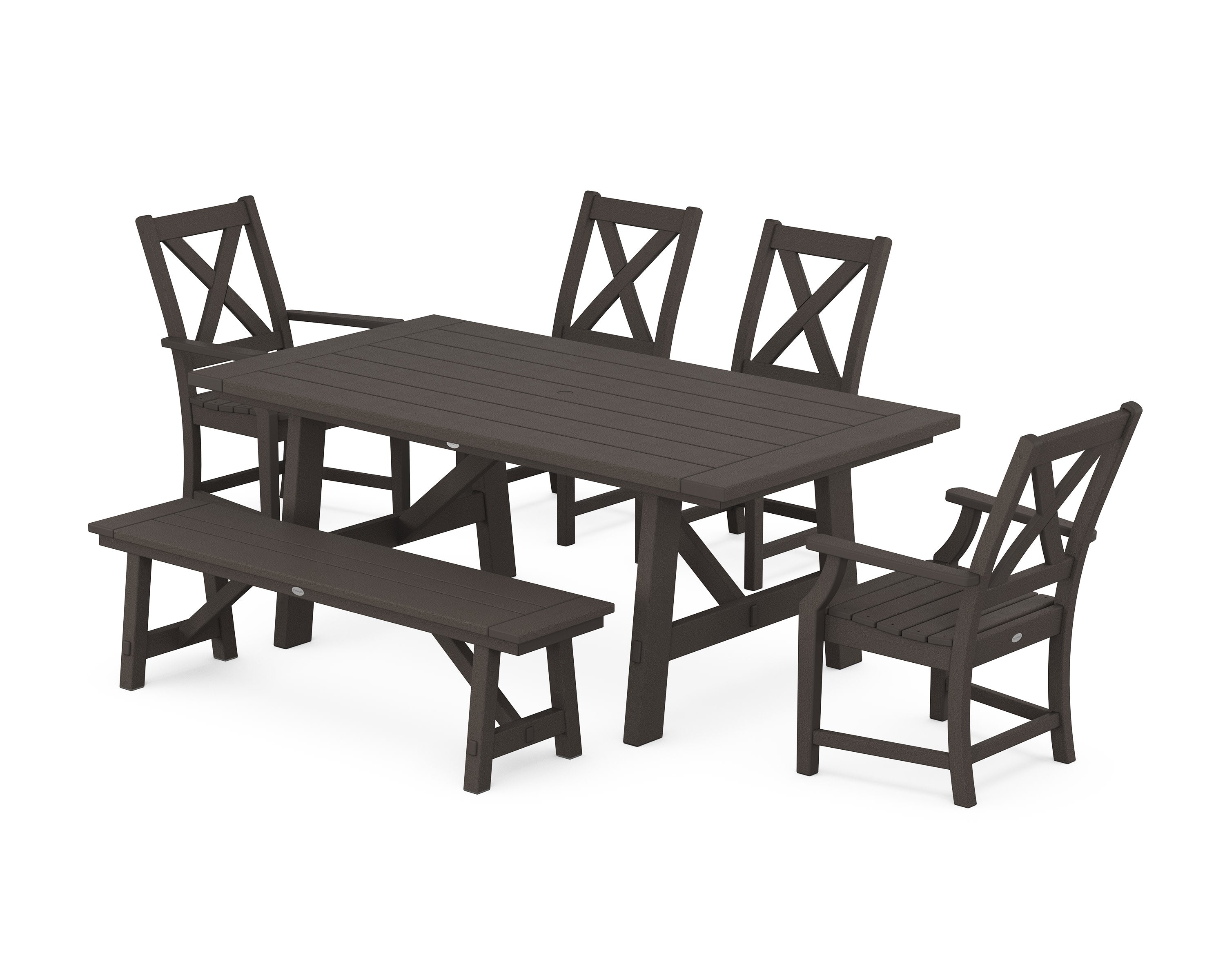Braxton 6-Piece Rustic Farmhouse Dining Set With Trestle Legs in Vintage Coffee