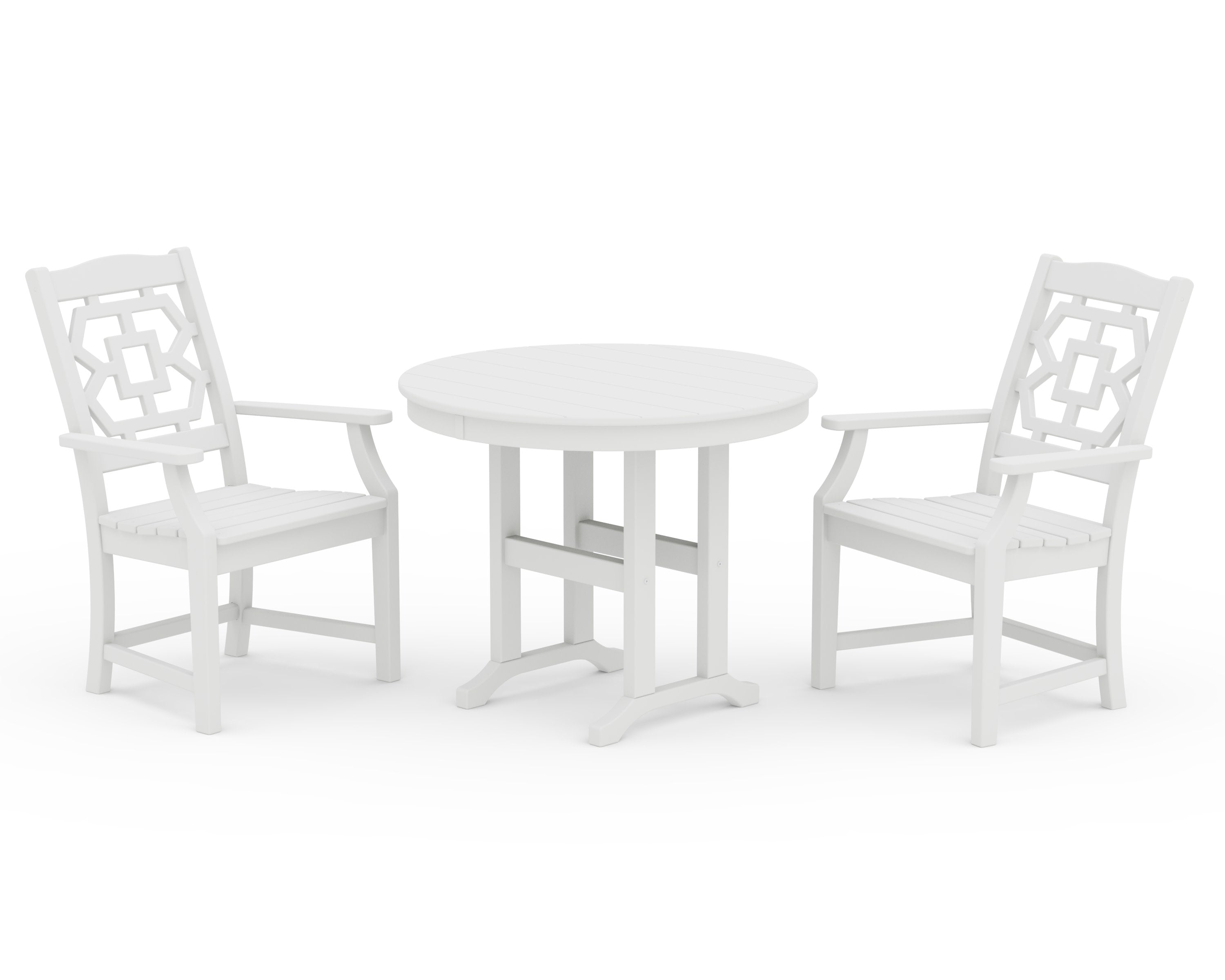 Chinoiserie 3-Piece Farmhouse Dining Set in White