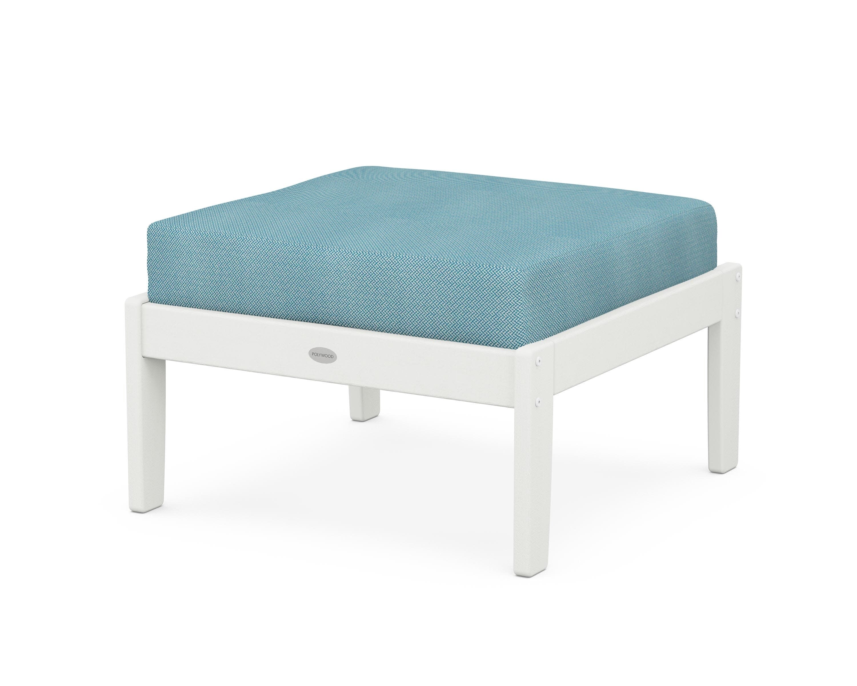Braxton Deep Seating Ottoman in Vintage White / Lattice Sky Blue