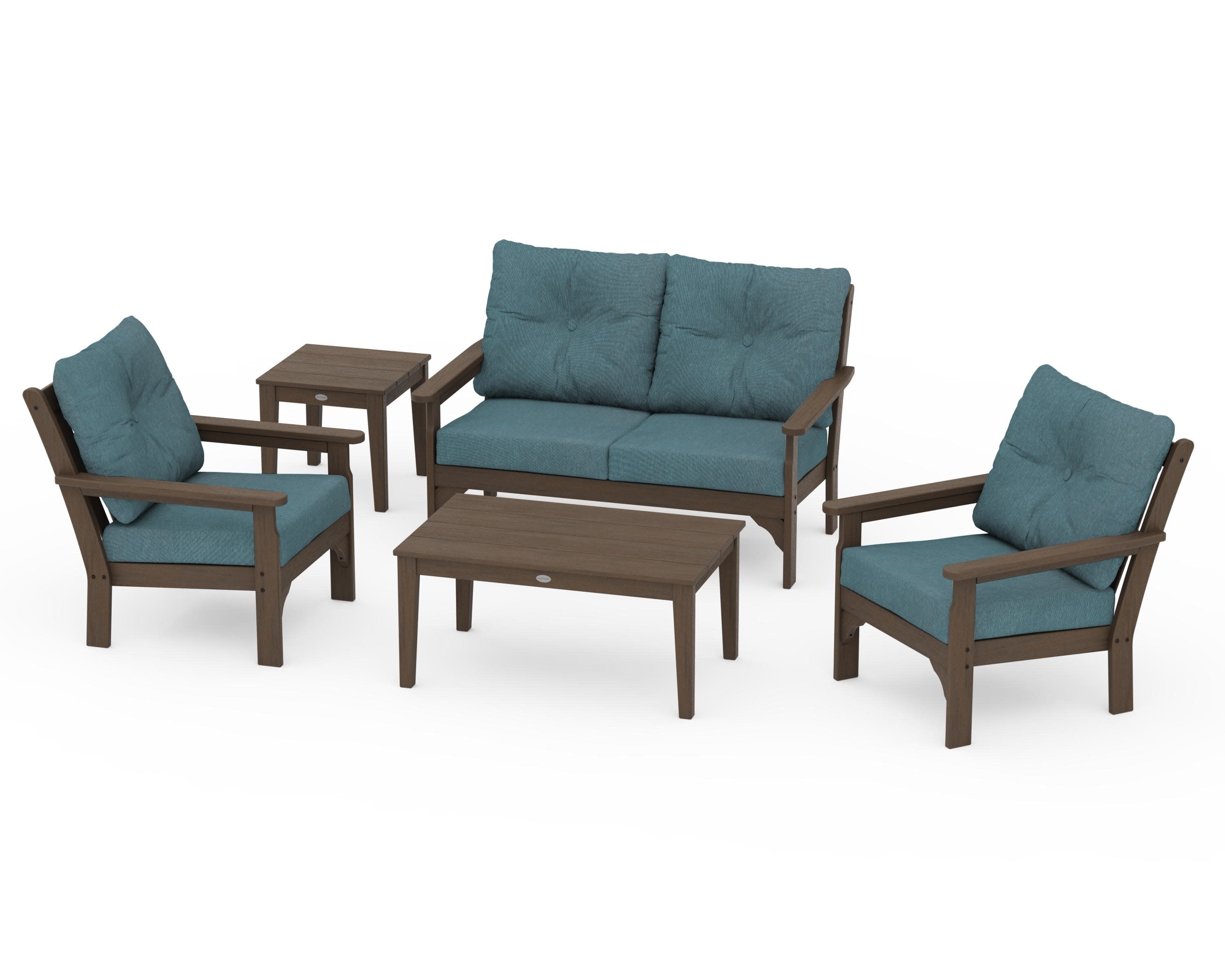 Vineyard 5-Piece Deep Seating Set in Kona / Ocean Teal