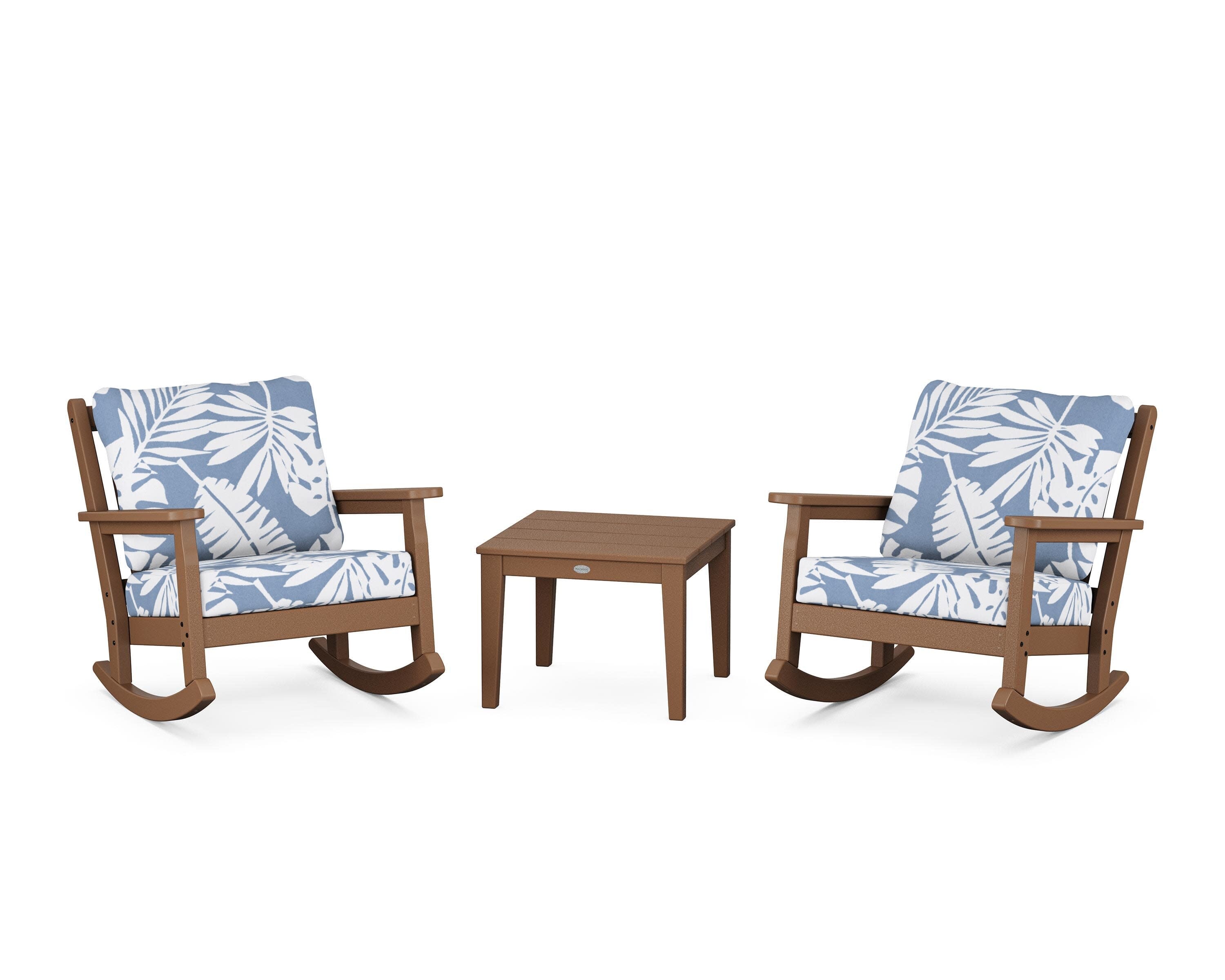Chippendale 3-Piece Deep Seating Rocker Set in Teak / Leaf Sky Blue