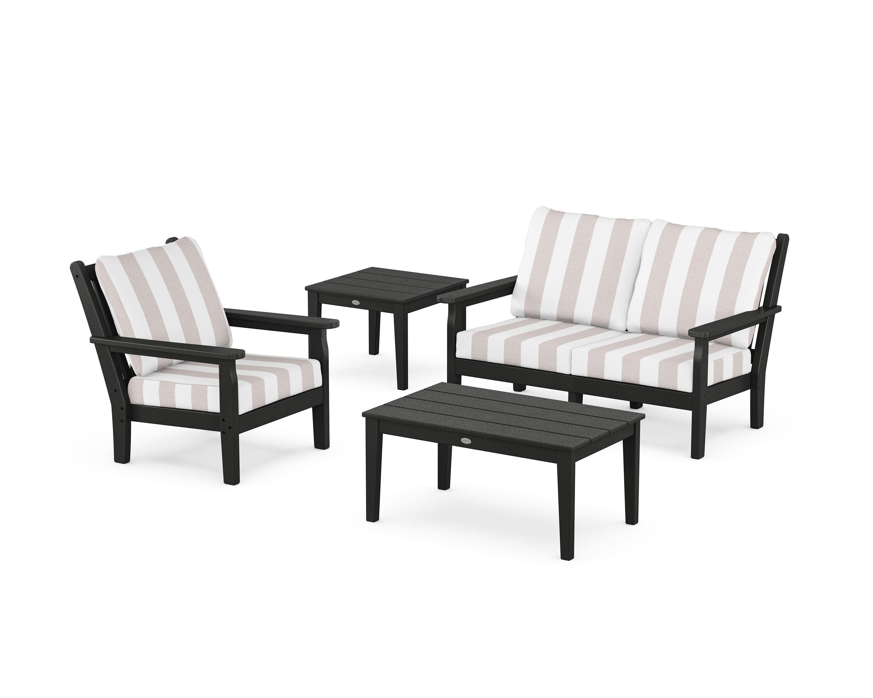 Chippendale 4-Piece Deep Seating Set in Black / Cabana Stripe Dune Burlap