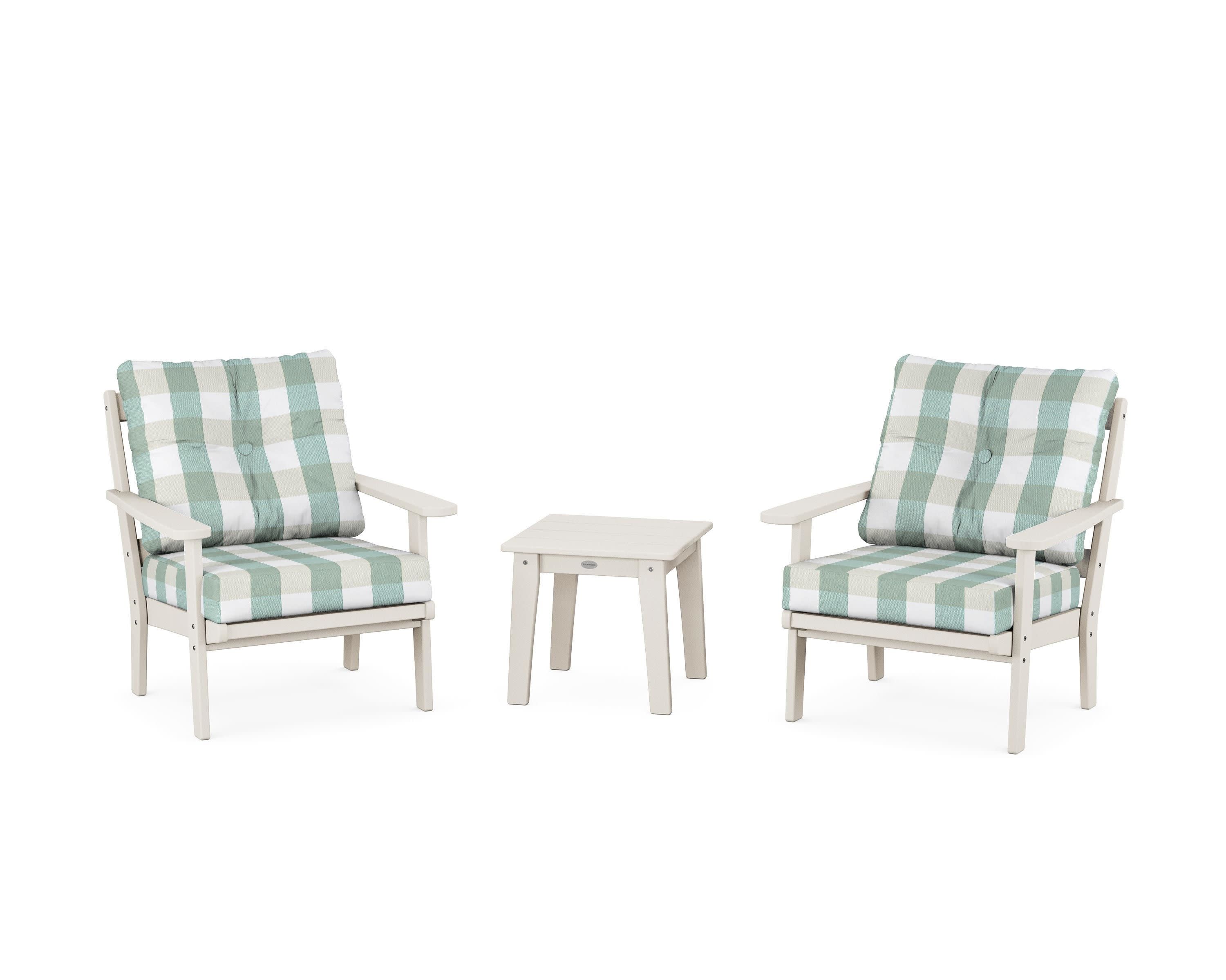 Mission 3-Piece Deep Seating Set in Sand / Buffalo Plaid Glacier Spa