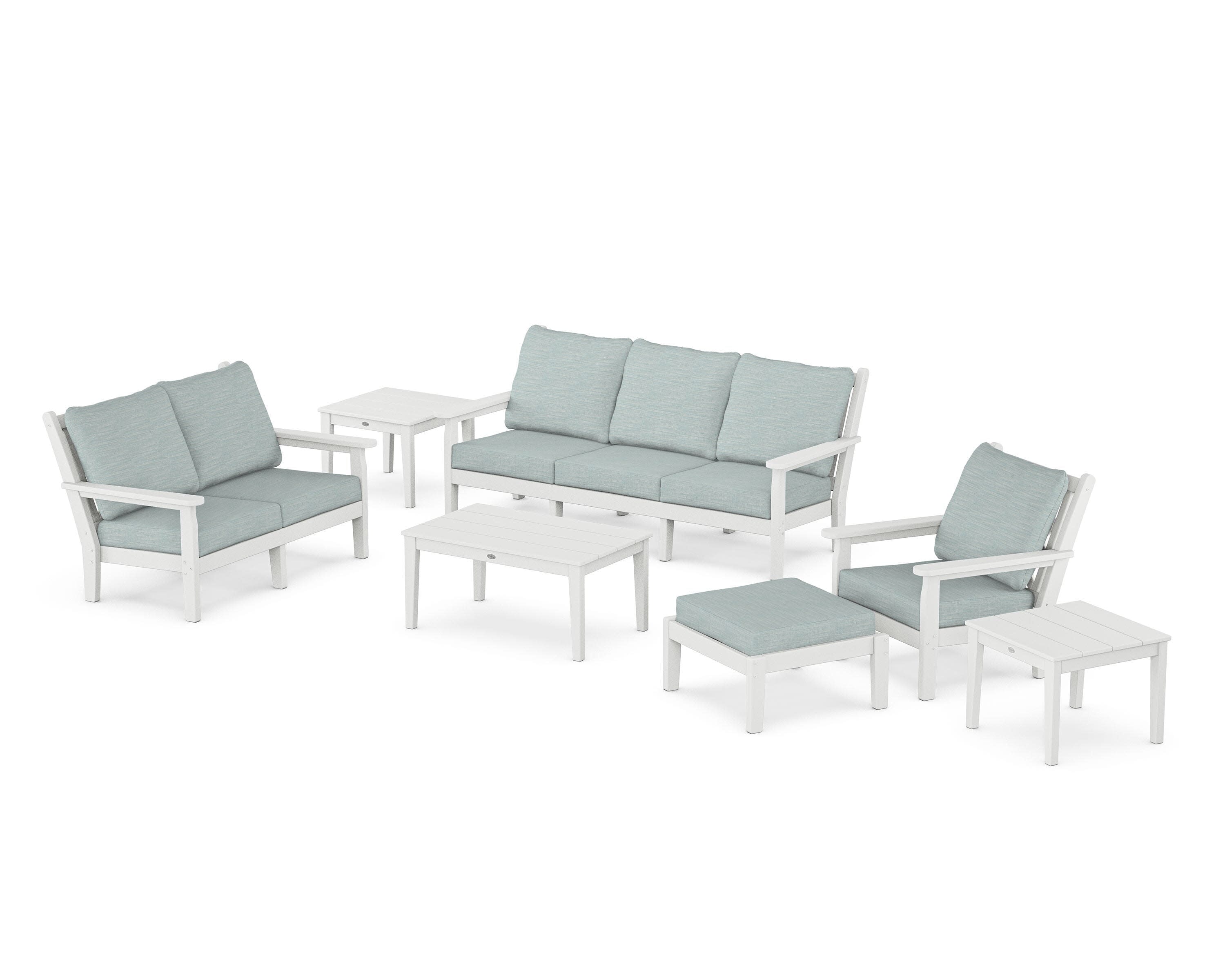 Chippendale 7-Piece Deep Seating Set in White / Soothe Mist