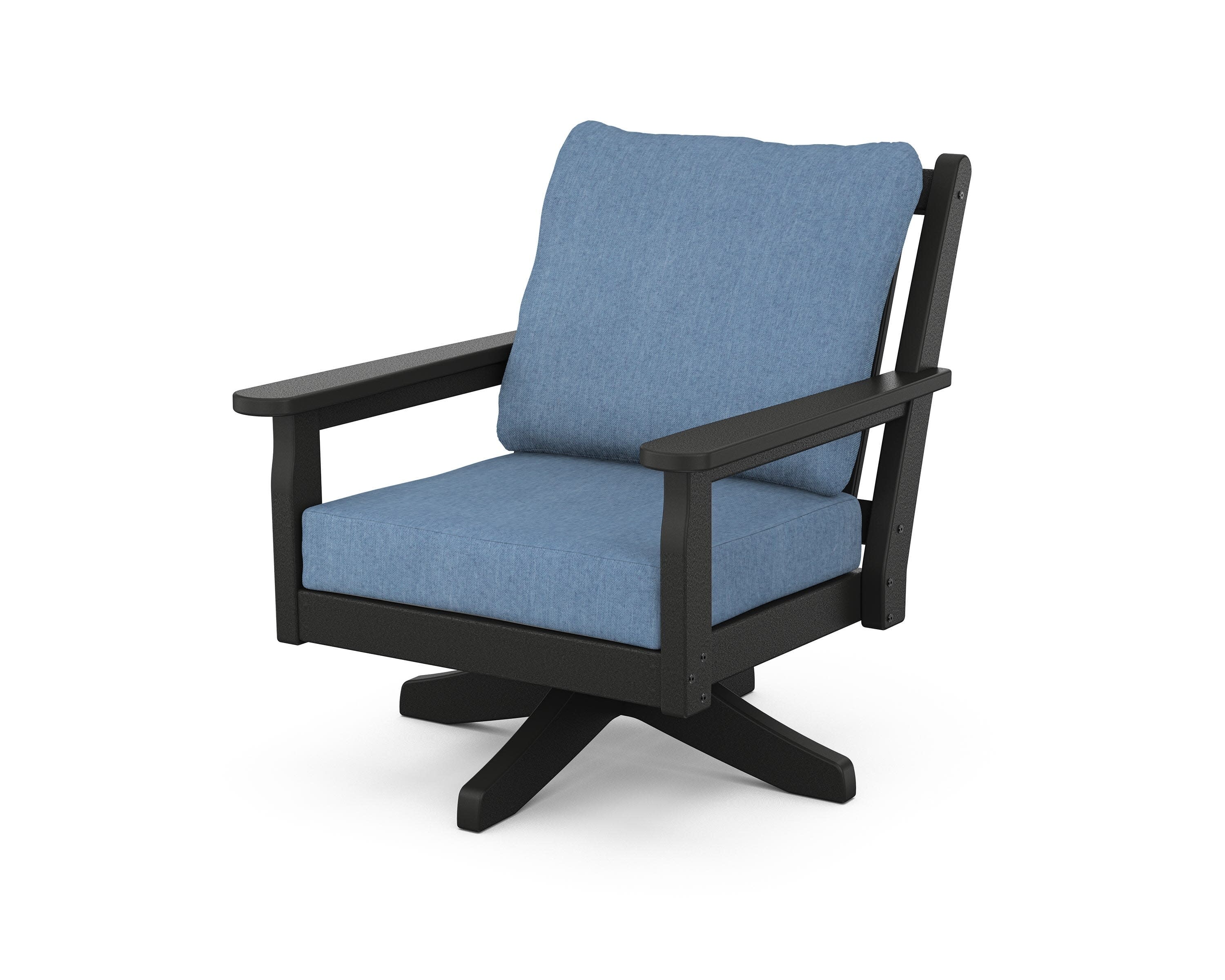 Chippendale Deep Seating Swivel Chair in Black / Sky Blue