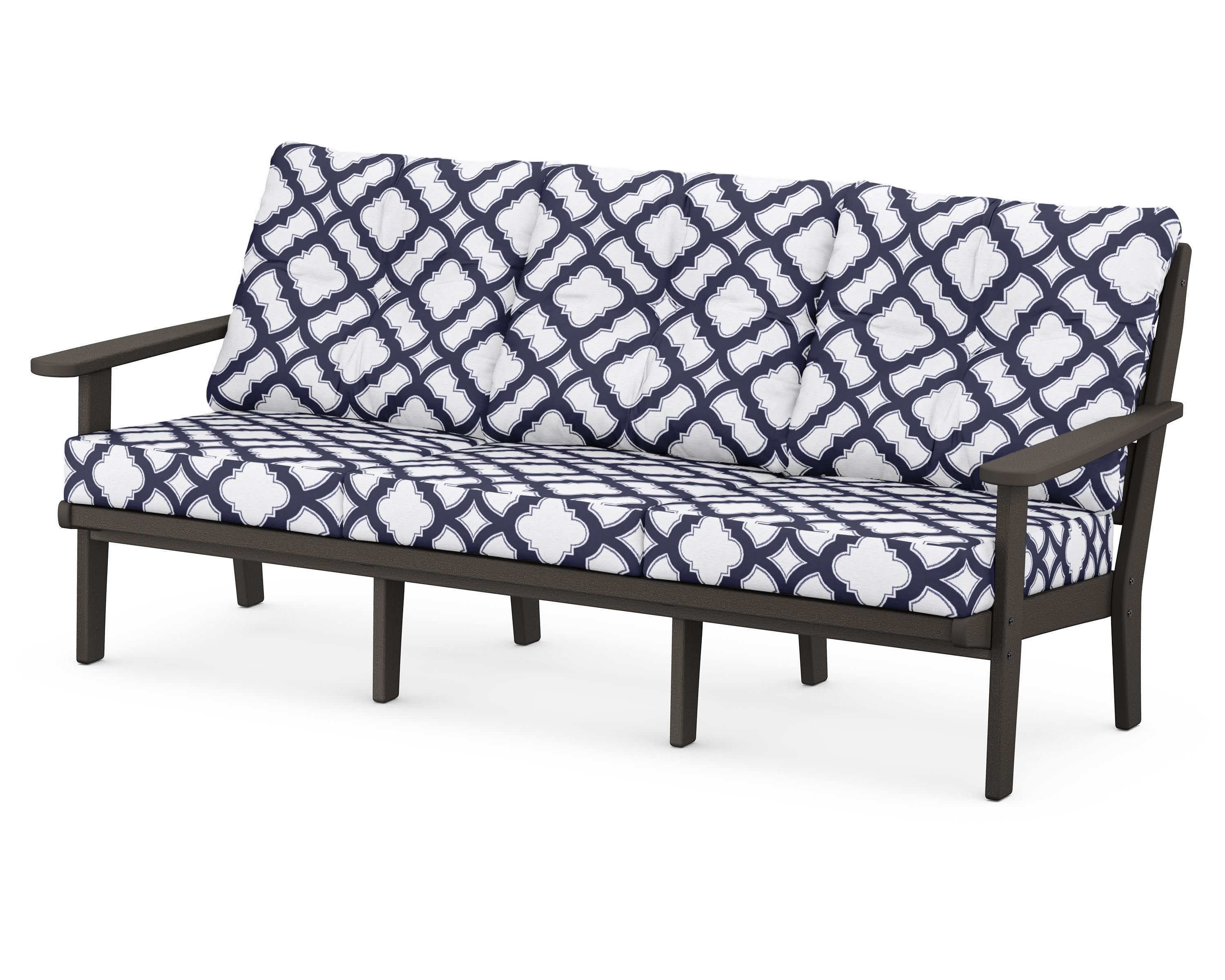 Lakeside Deep Seating Sofa in Vintage Coffee / Trellis Navy