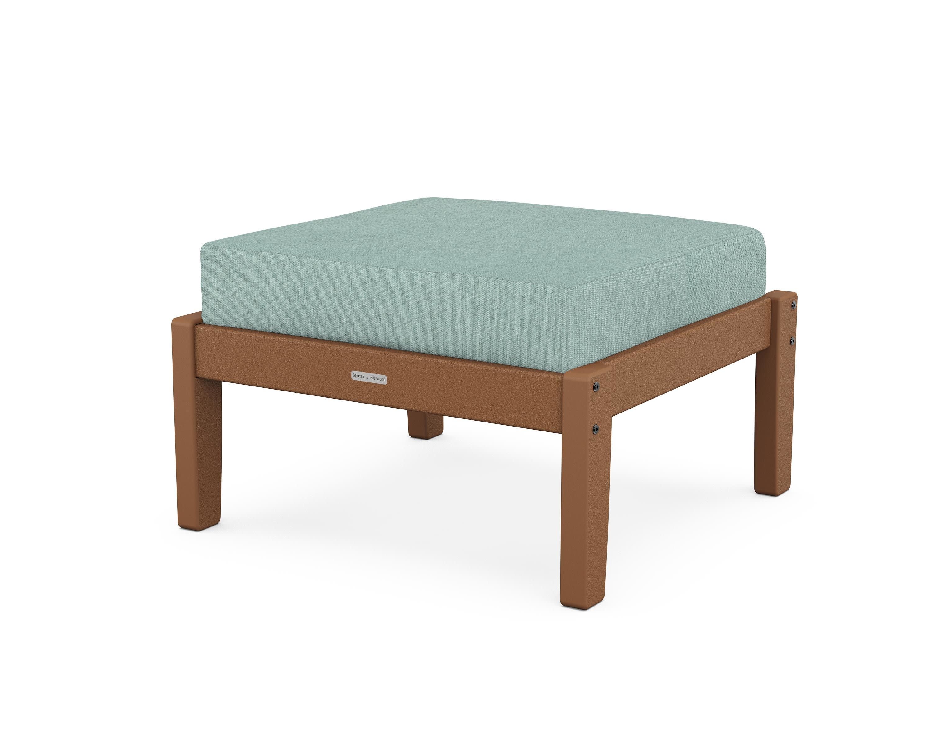 Chinoiserie Deep Seating Ottoman in Teak / Glacier Spa