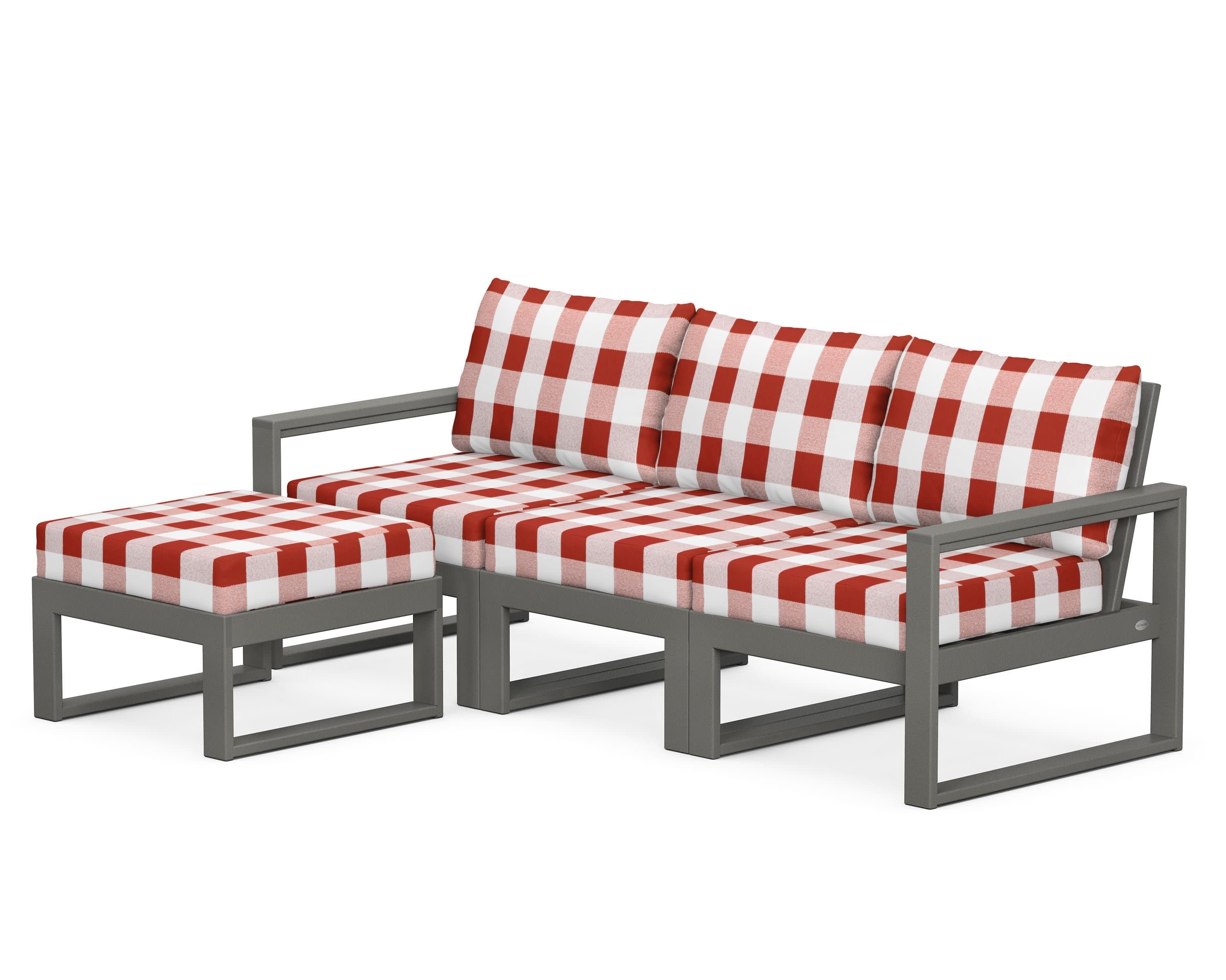 EDGE 4-Piece Modular Deep Seating Set with Ottoman in Slate Grey / Buffalo Plaid Crimson