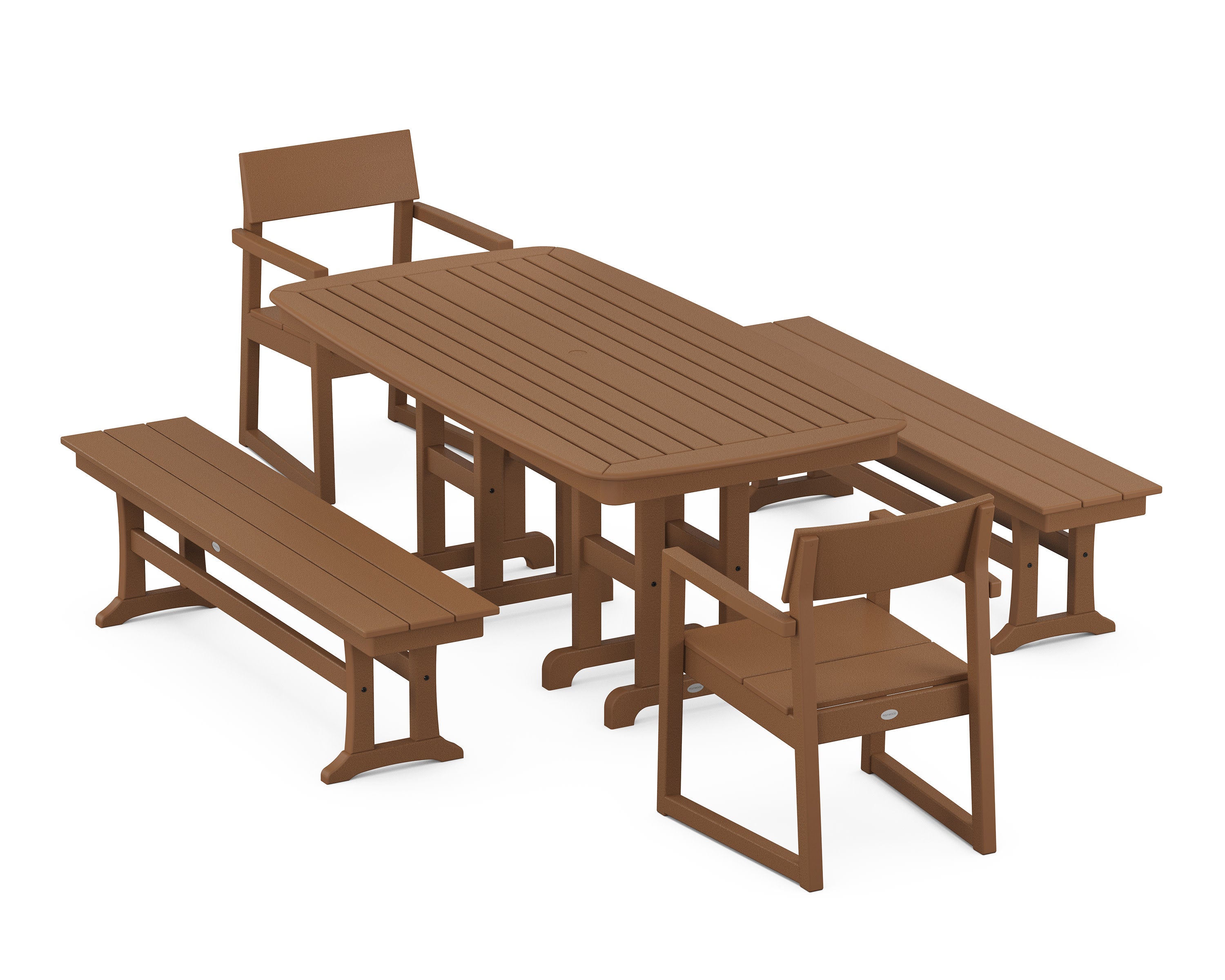 EDGE 5-Piece Dining Set with Benches in Teak