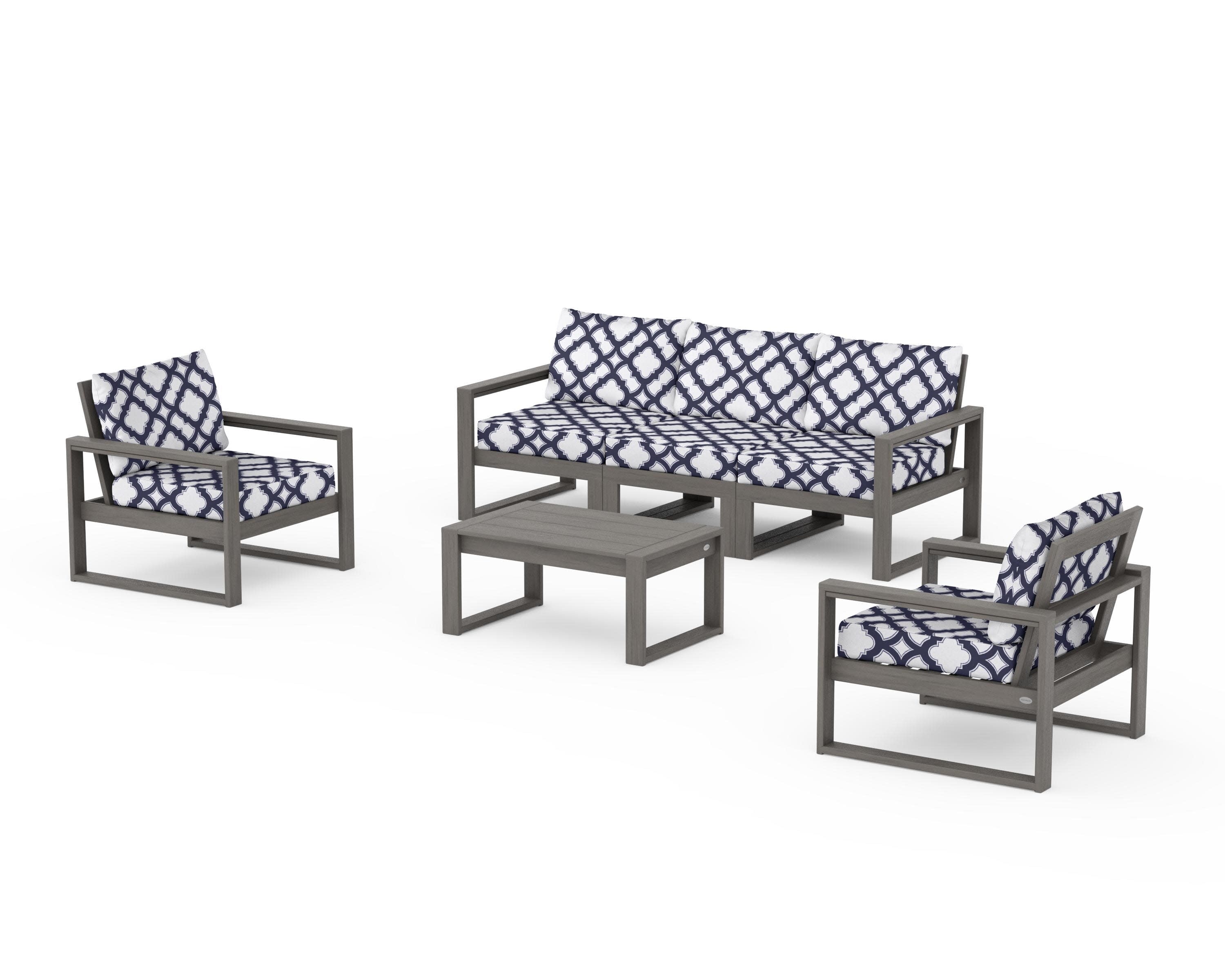 EDGE Sectional 4-Piece Deep Seating Set with Sofa in Driftwood / Trellis Navy