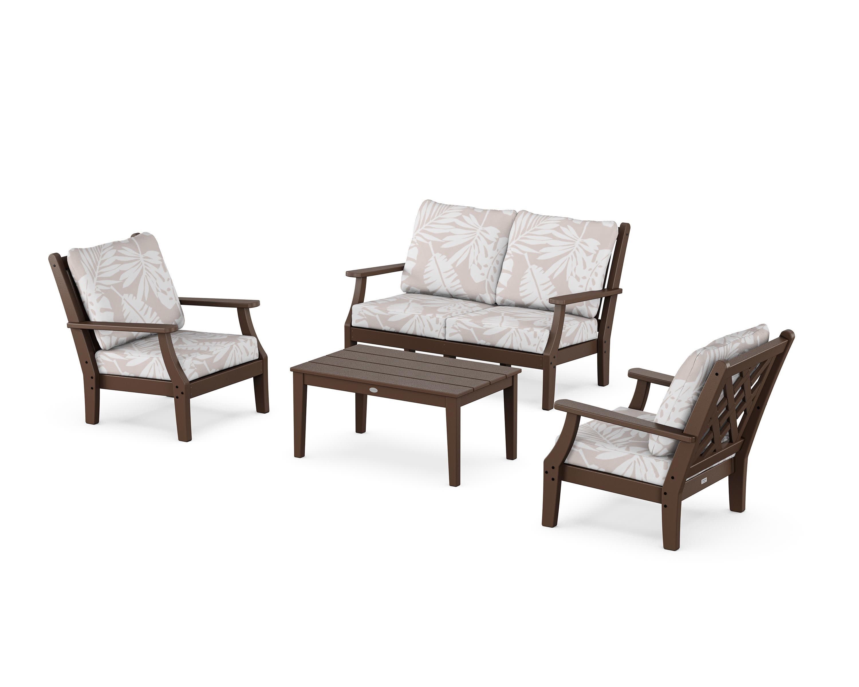 Wovendale 4-Piece Deep Seating Set with Loveseat in Mahogany / Leaf Dune Burlap