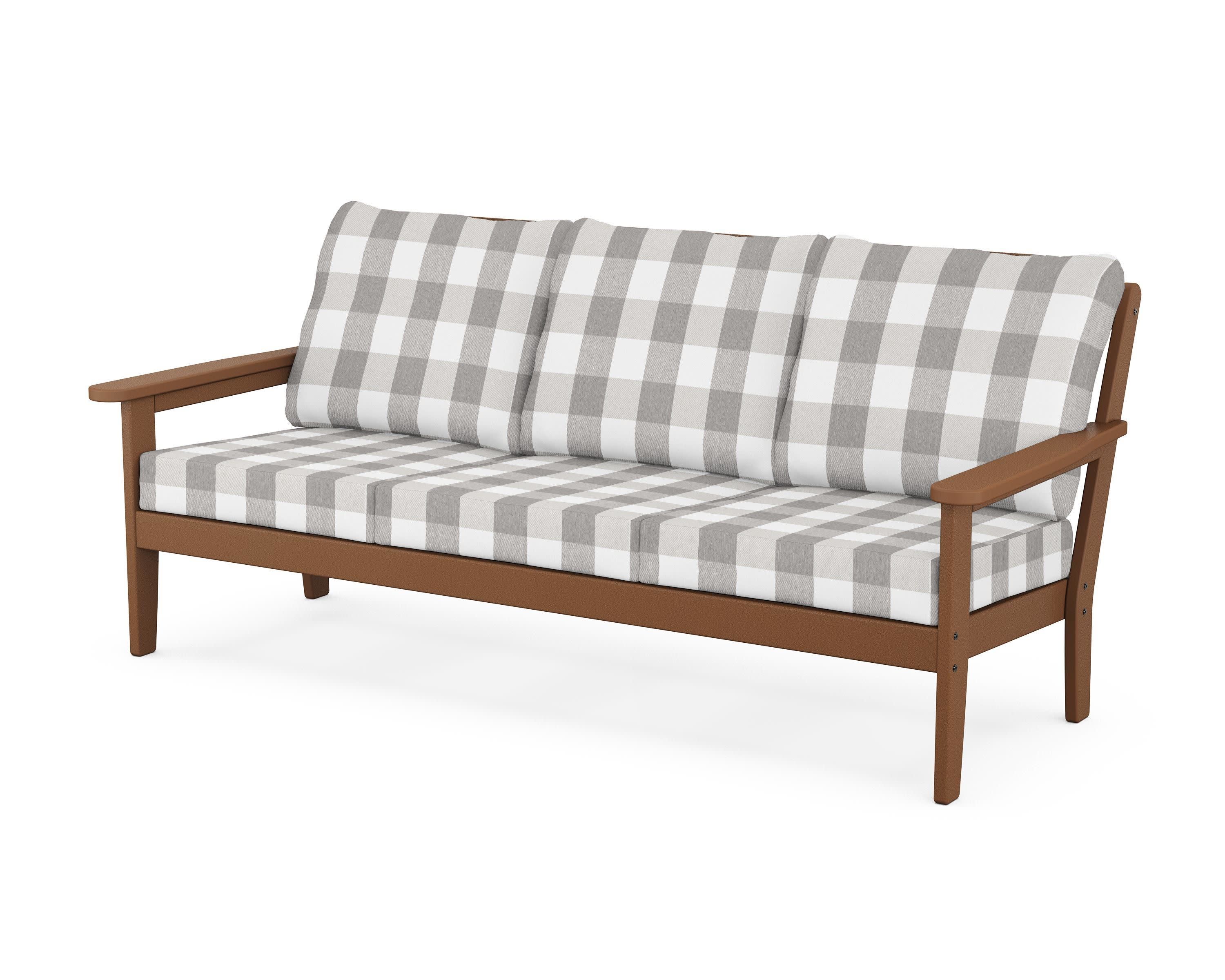 Cottage Deep Seating Sofa in Teak / Buffalo Plaid Grey Mist