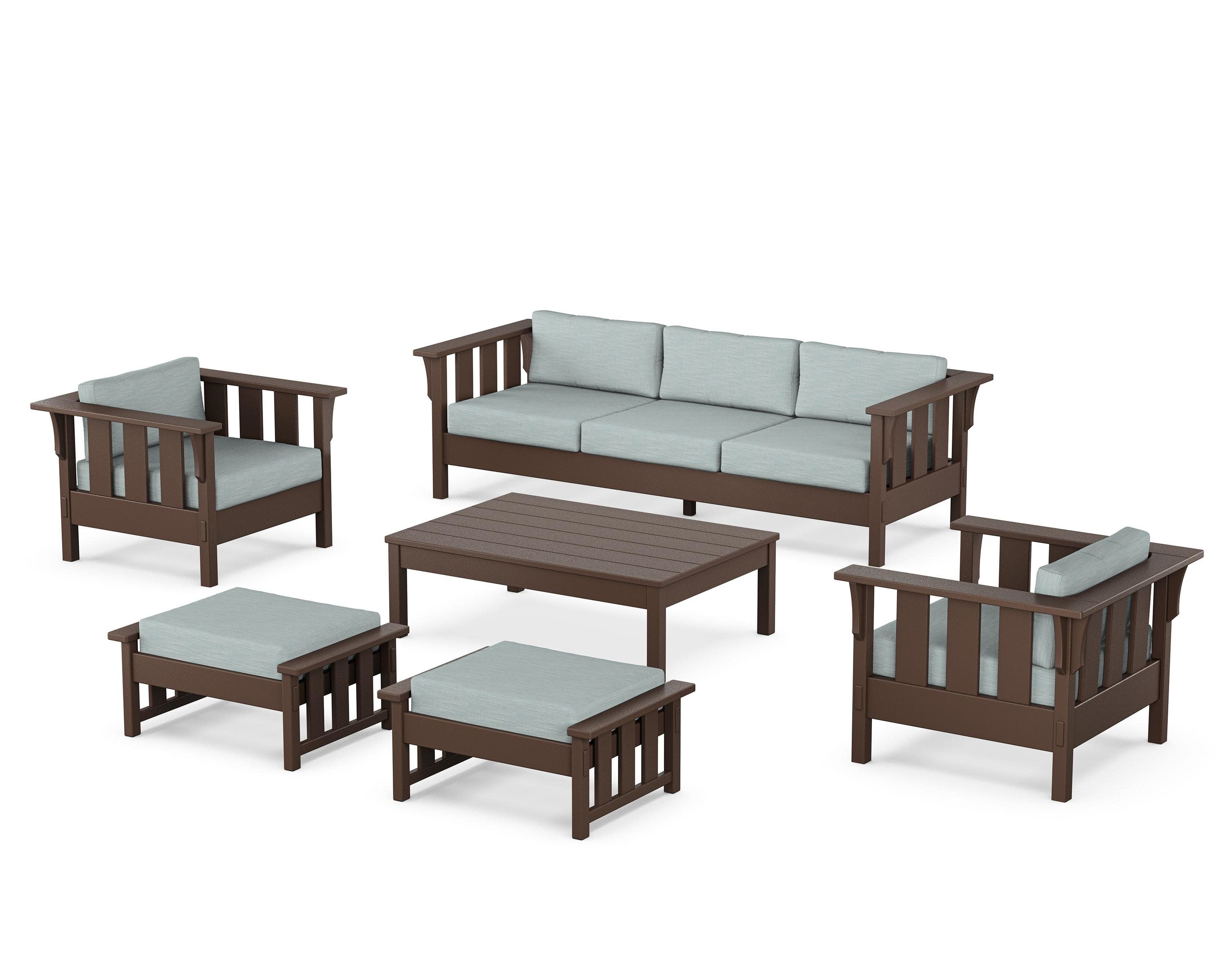 Acadia 6-Piece Lounge Sofa Set in Mahogany / Soothe Mist