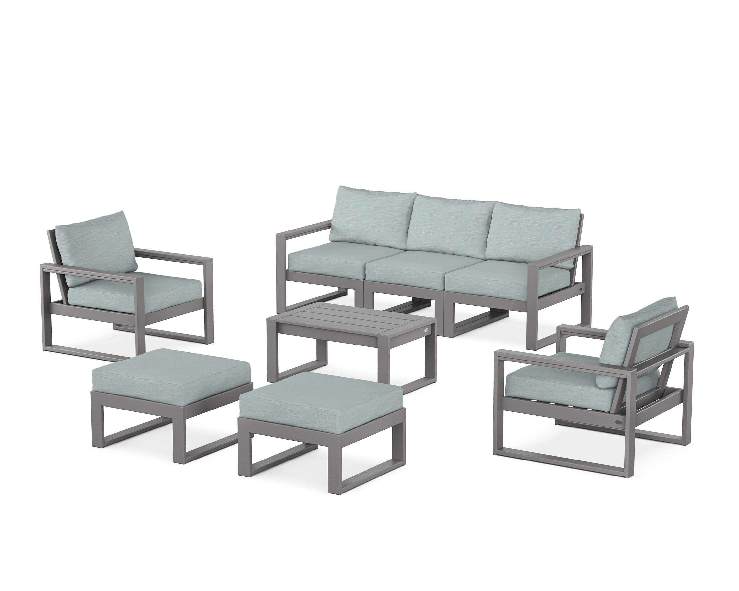 EDGE Sectional 8-Piece Lounge Sofa Set in Slate Grey / Soothe Mist