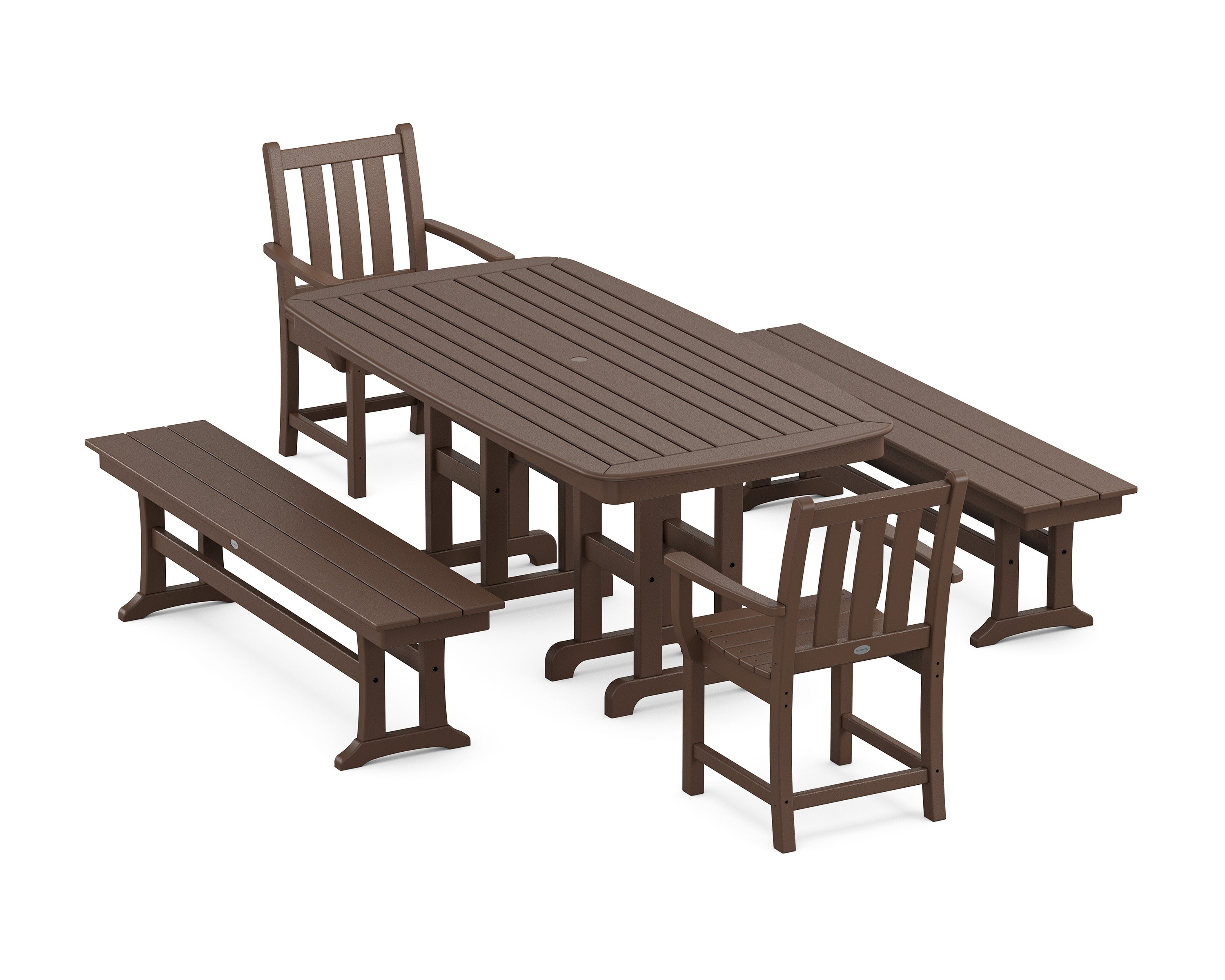 Traditional Garden 5-Piece Dining Set with Benches in Mahogany