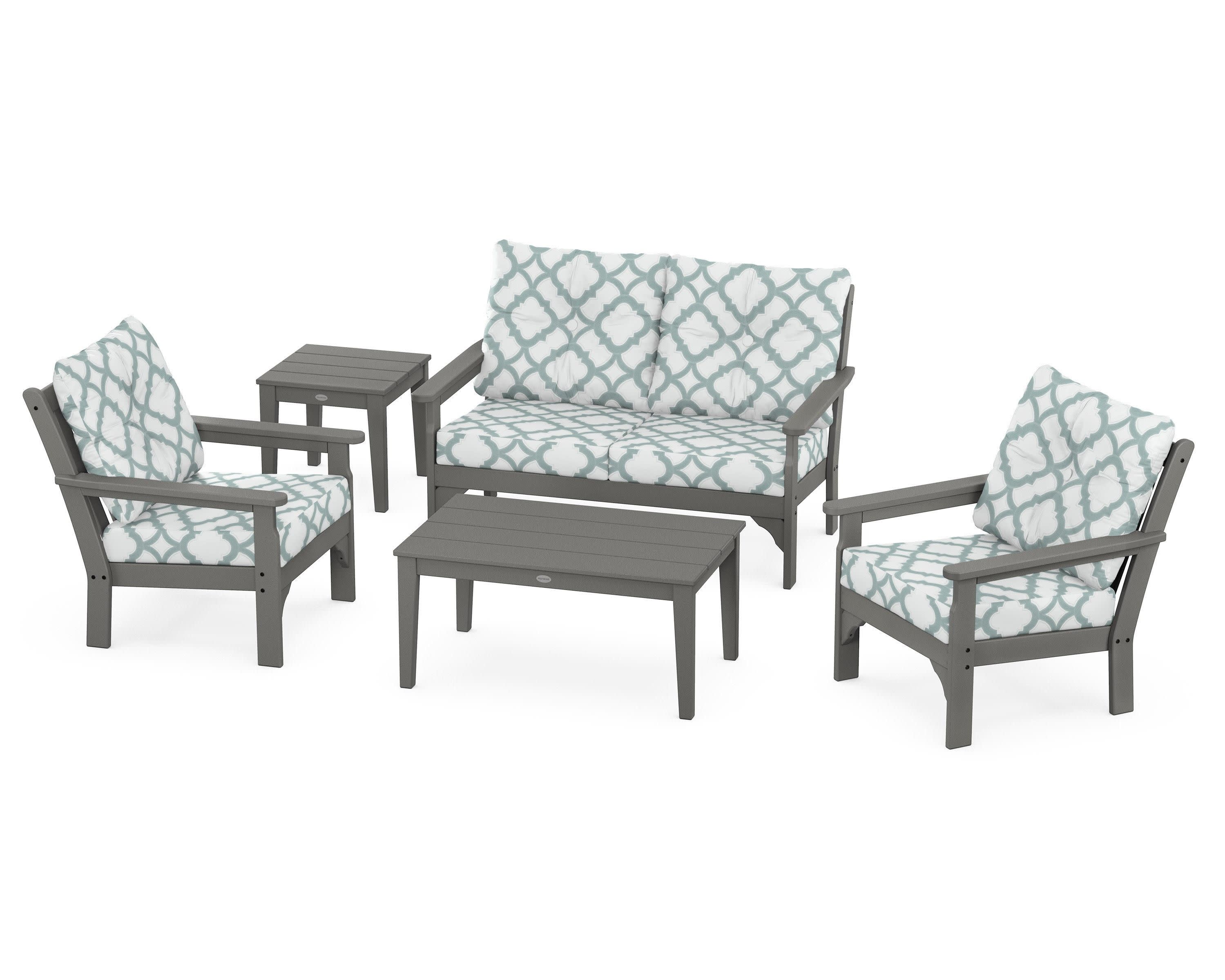 Vineyard 5-Piece Deep Seating Set in Slate Grey / Trellis Glacier Spa