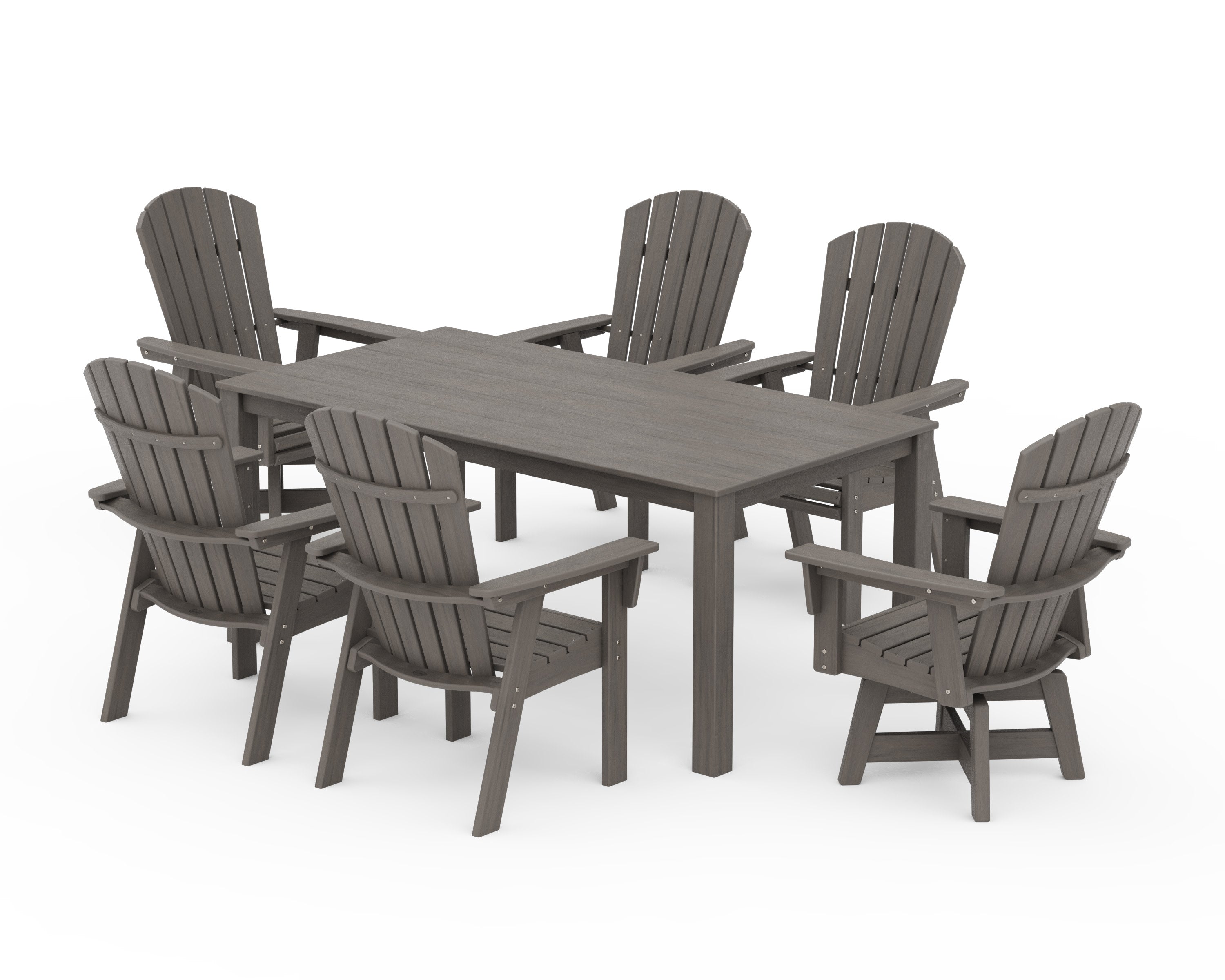 Nautical Curveback Adirondack Swivel 7-Piece Parsons Dining Set in Driftwood