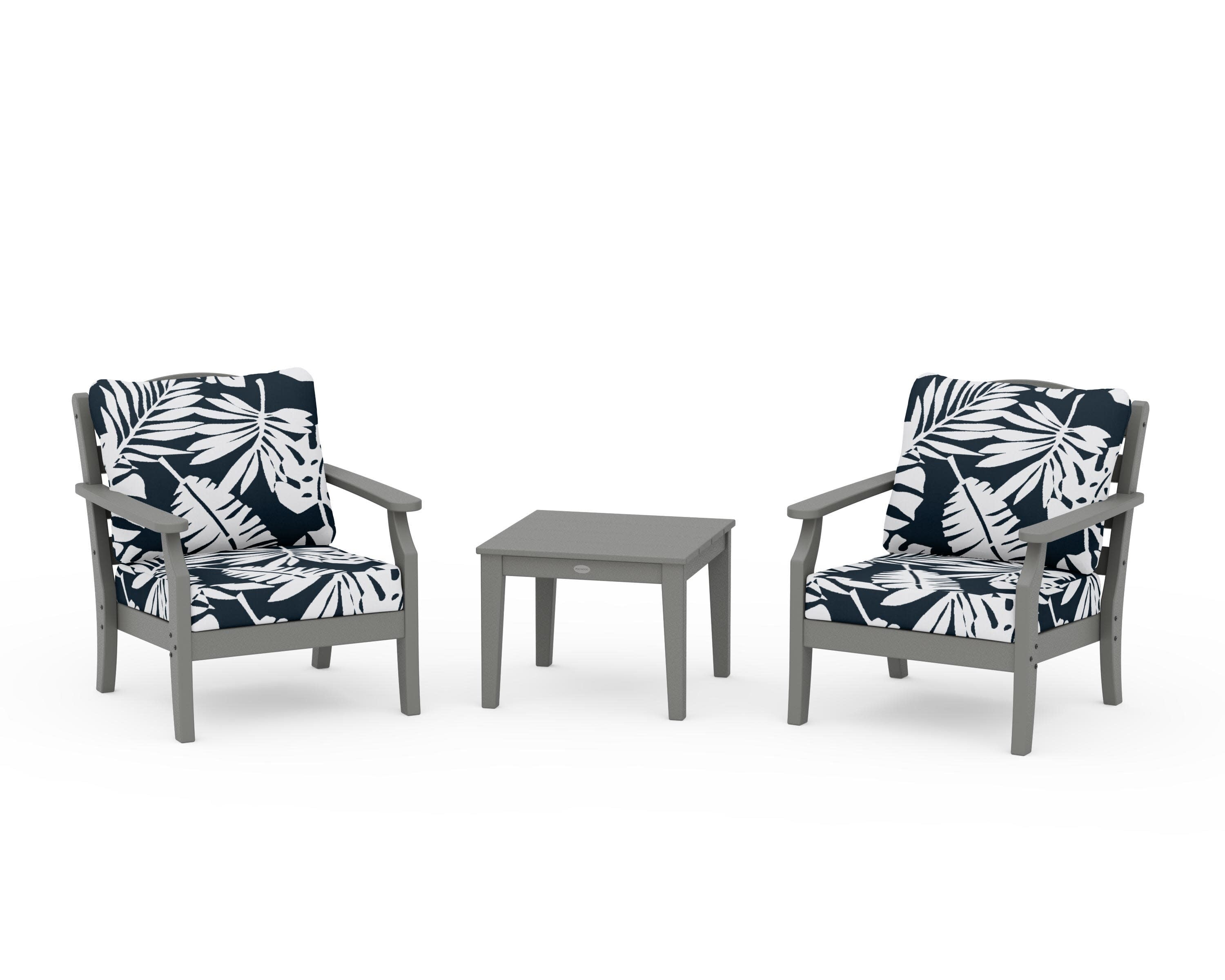 Savannah 3-Piece Deep Seating Set in Slate Grey / Leaf Marine Indigo