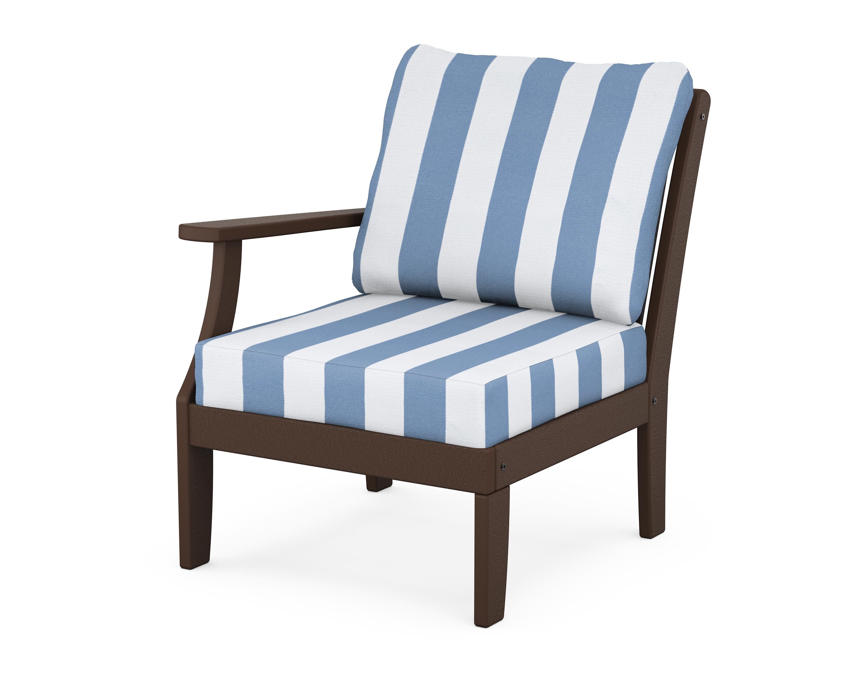 Braxton Modular Left Arm Chair in Mahogany / Cabana Stripe Sky Blue