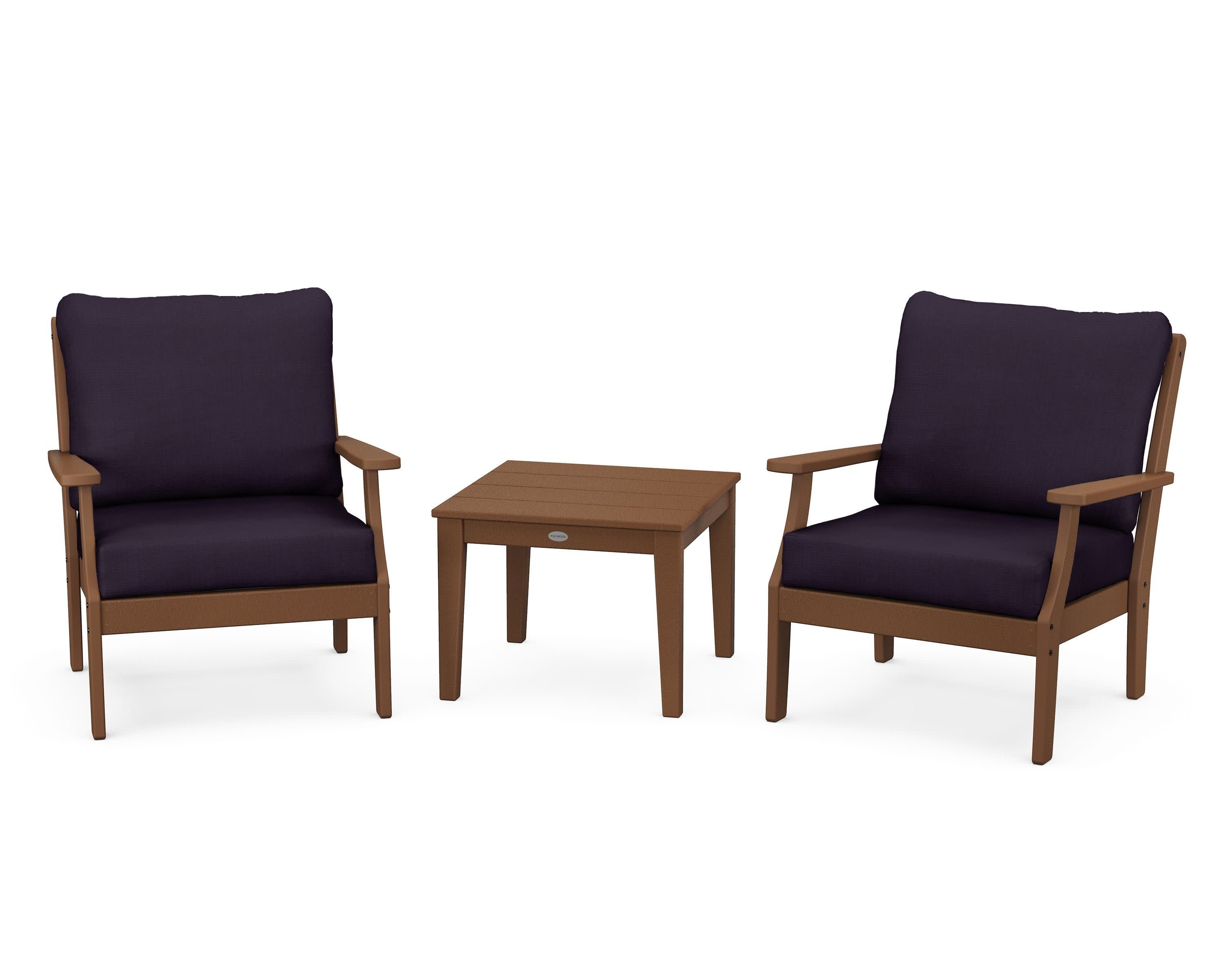 Braxton 3-Piece Deep Seating Set in Teak / Navy Linen