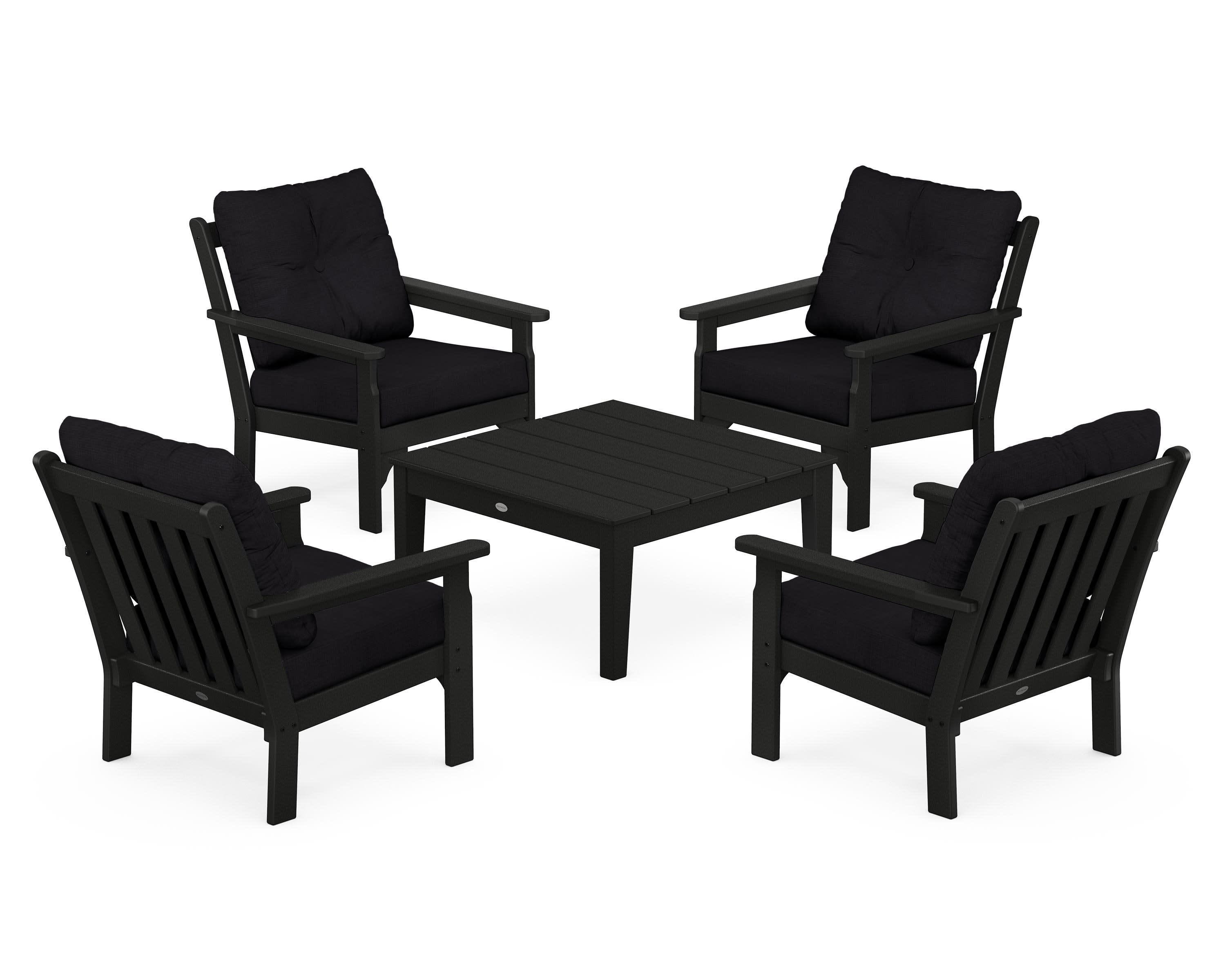 Vineyard 5-Piece Deep Seating Conversation Set in Black / Midnight Linen