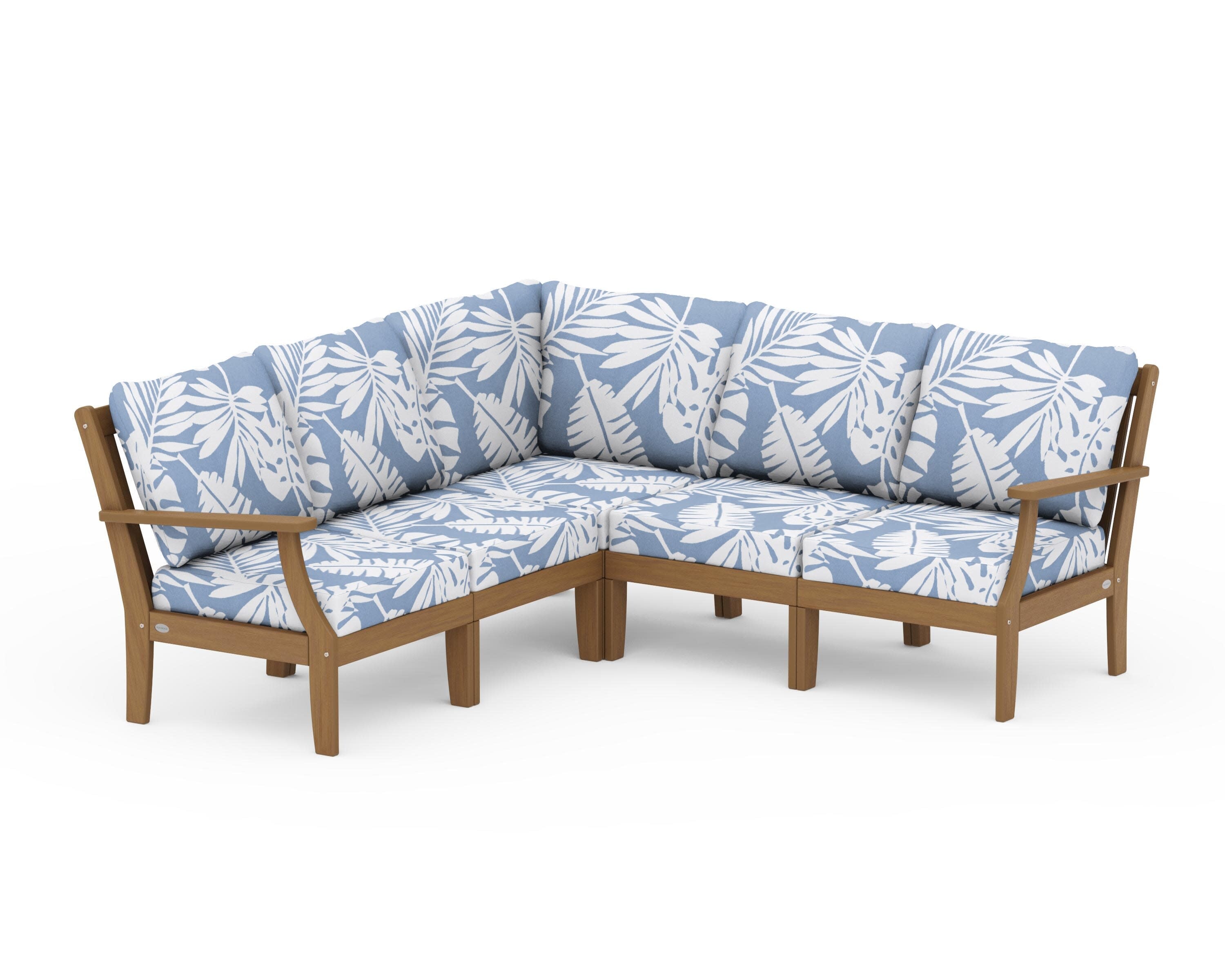 Braxton Modular 5-Piece Deep Seating Set in Natural / Leaf Sky Blue
