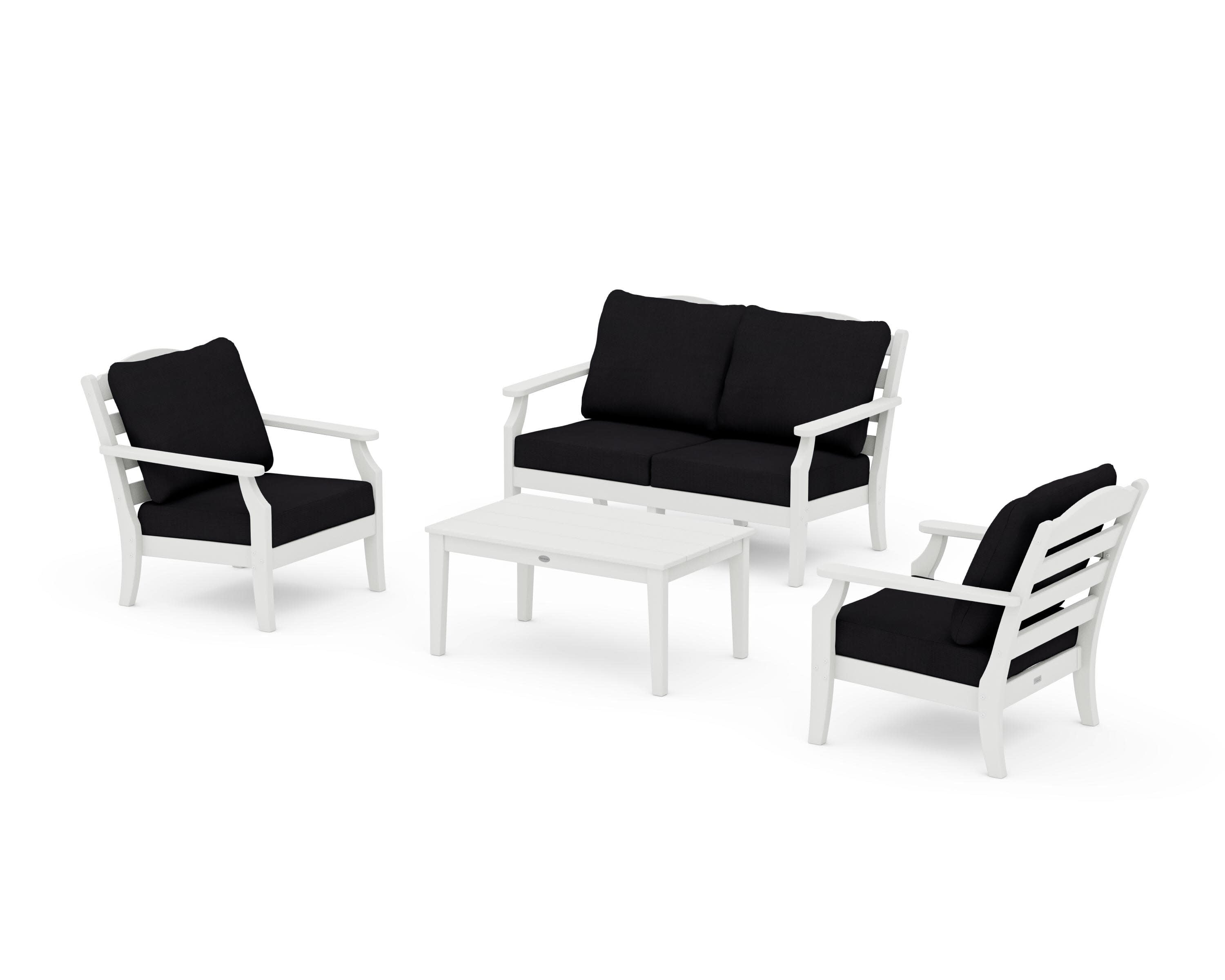 Savannah 4-Piece Deep Seating Set with Loveseat in Vintage White / Midnight Linen