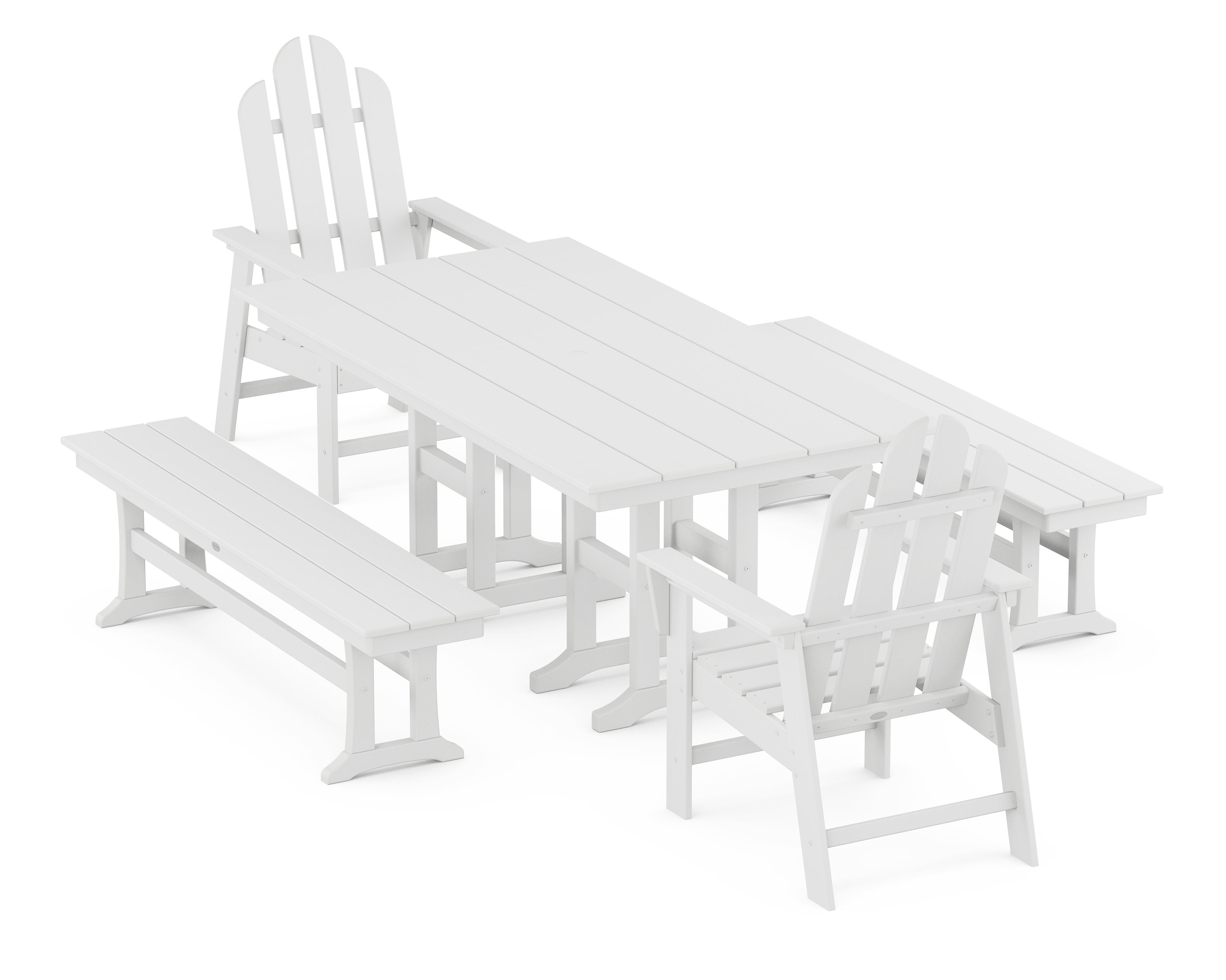 Long Island 5-Piece Farmhouse Dining Set with Benches in White