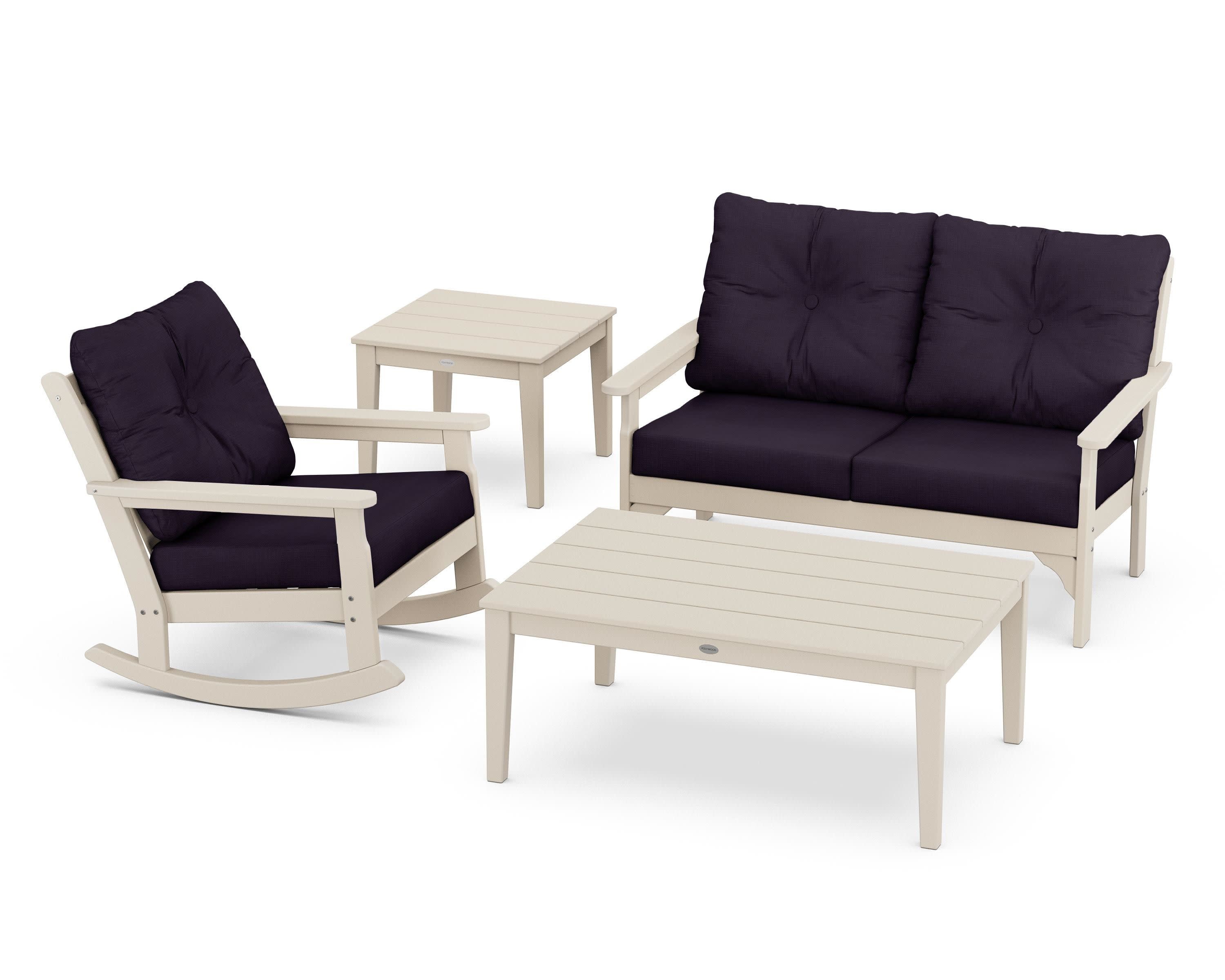 Vineyard 4-Piece Deep Seating Rocker Set in Sand / Navy Linen