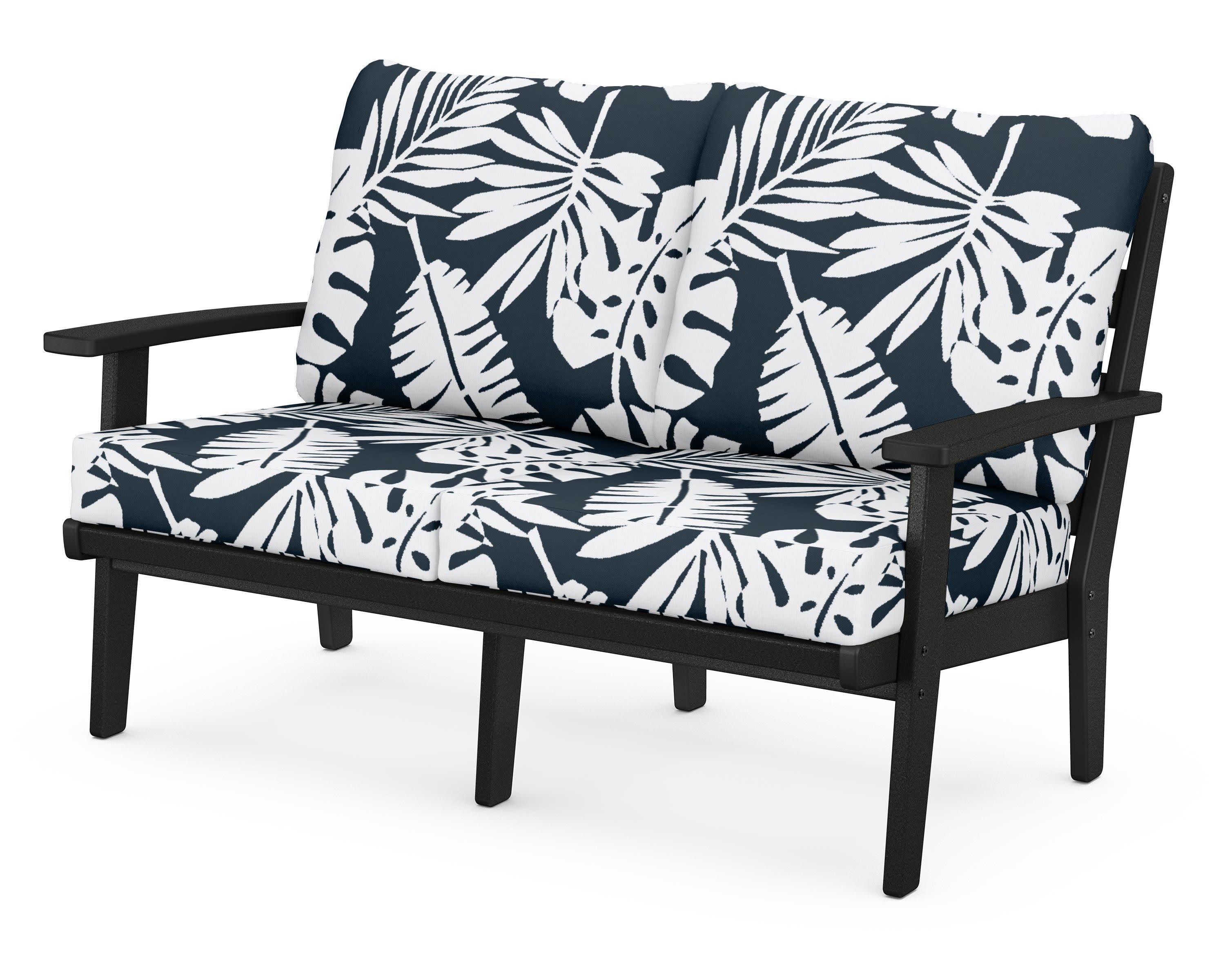 Grant Park Deep Seating Loveseat in Black / Leaf Marine Indigo