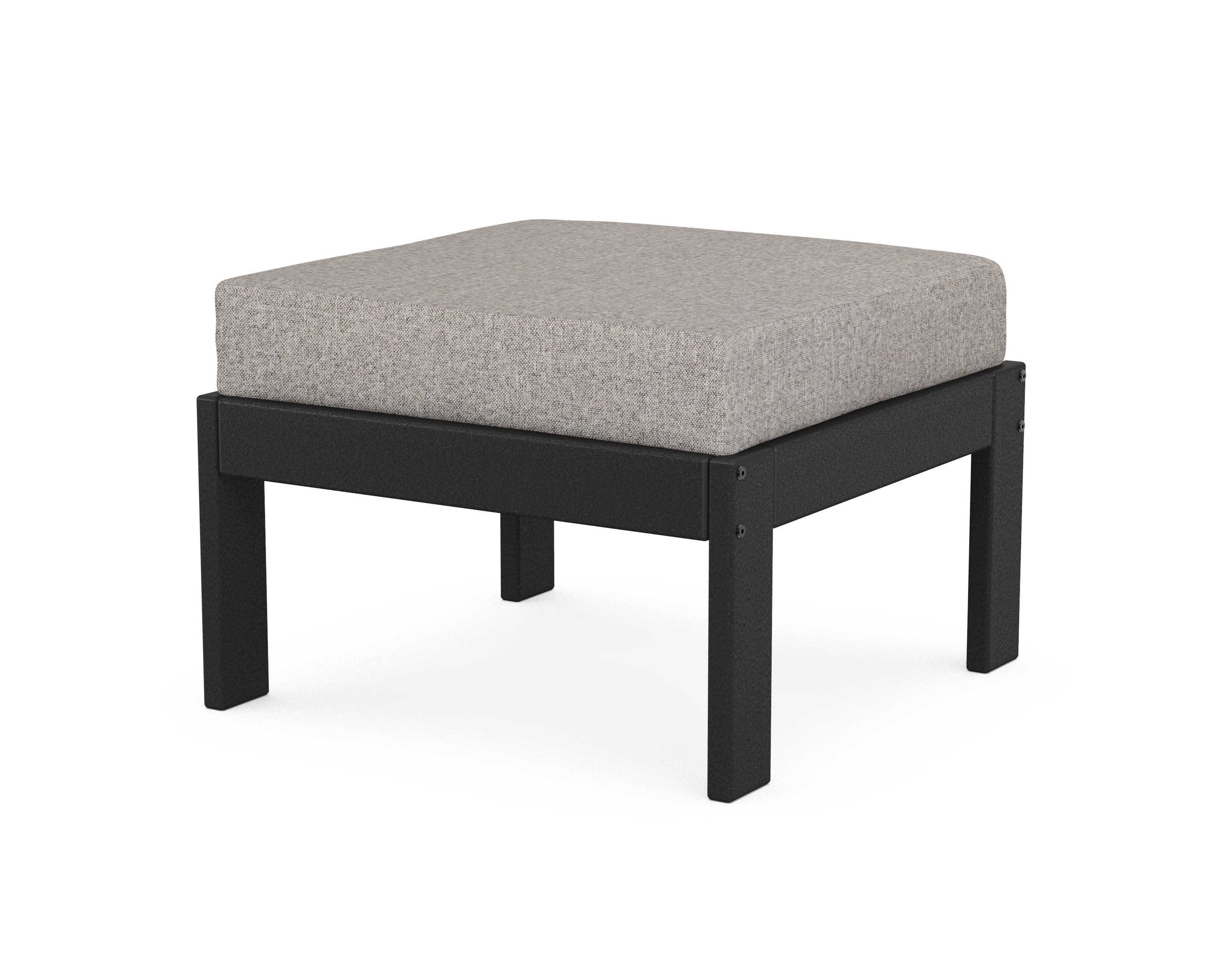 Vineyard Modular Ottoman in Black / Weathered Tweed