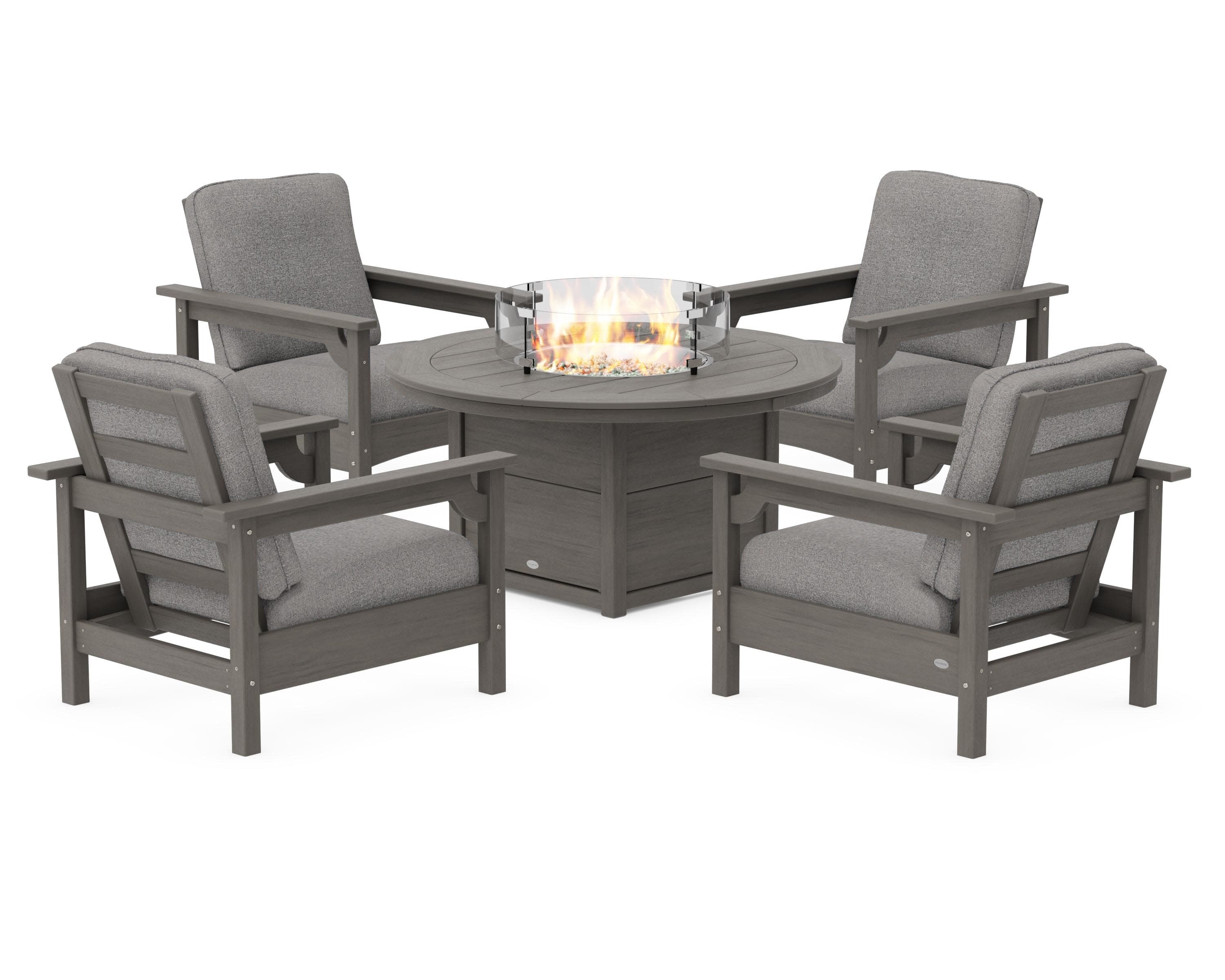 Club 5-Piece Conversation Set with Fire Pit Table in Driftwood / Grey Mist