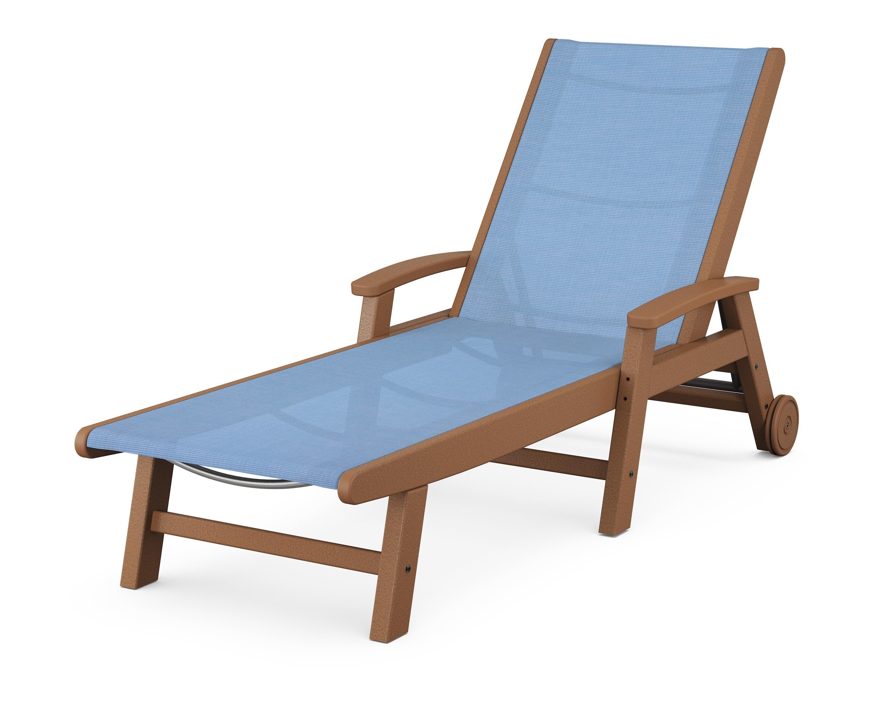 Coastal Chaise with Wheels in Teak / Poolside Sling