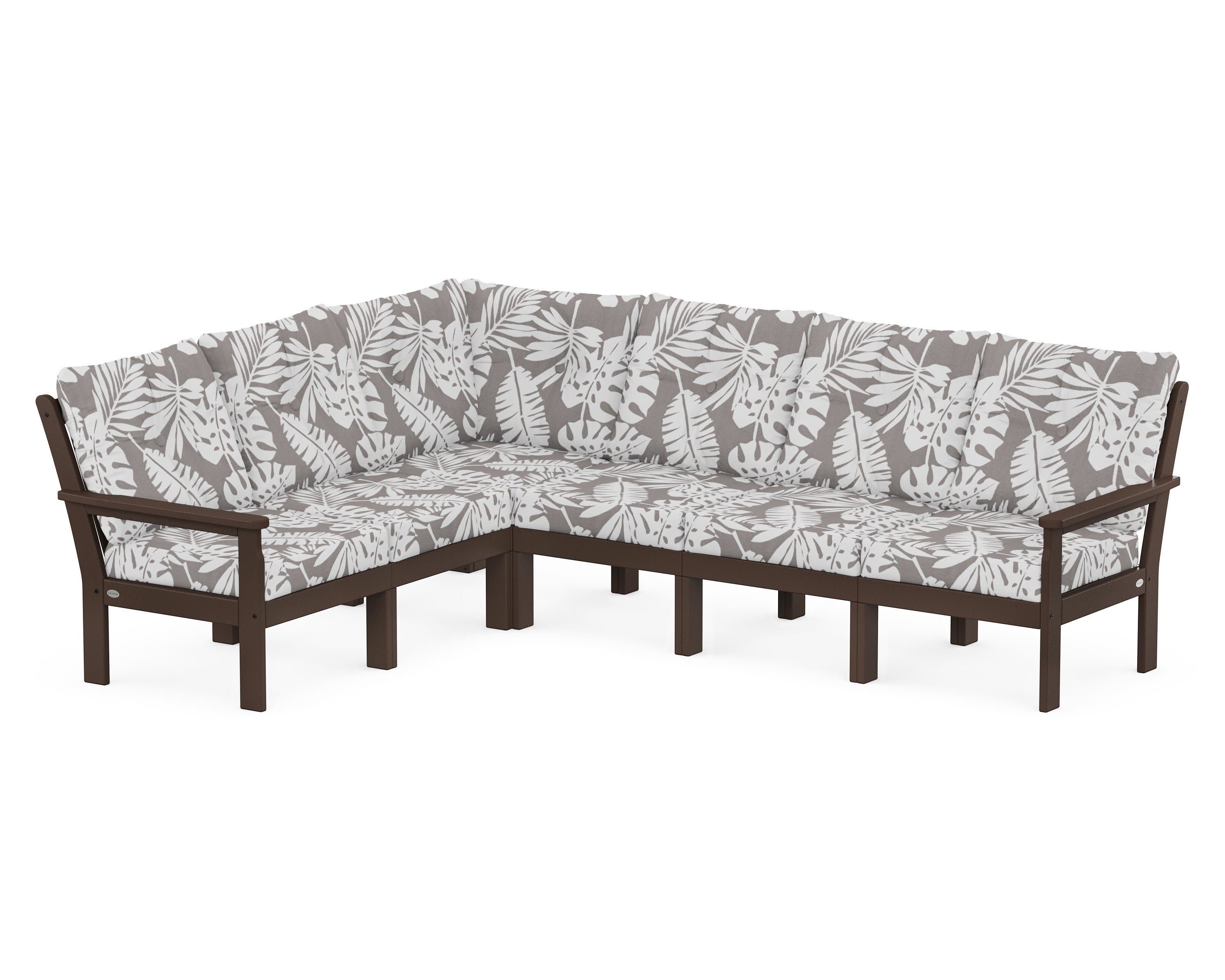 Vineyard 6-Piece Sectional in Mahogany / Leaf Grey Mist