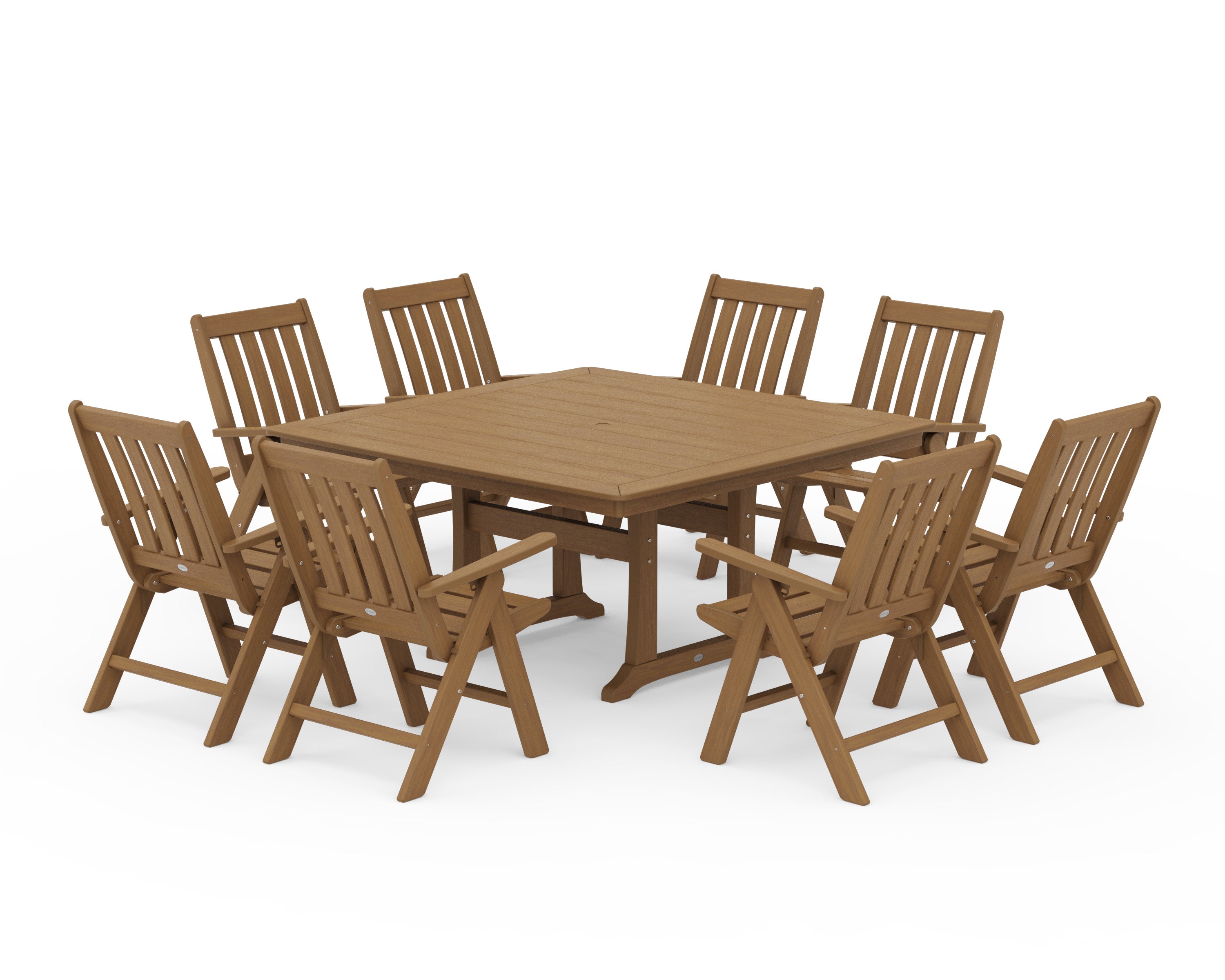 Vineyard Folding Chair 9-Piece Square Dining Set with Trestle Legs in Natural