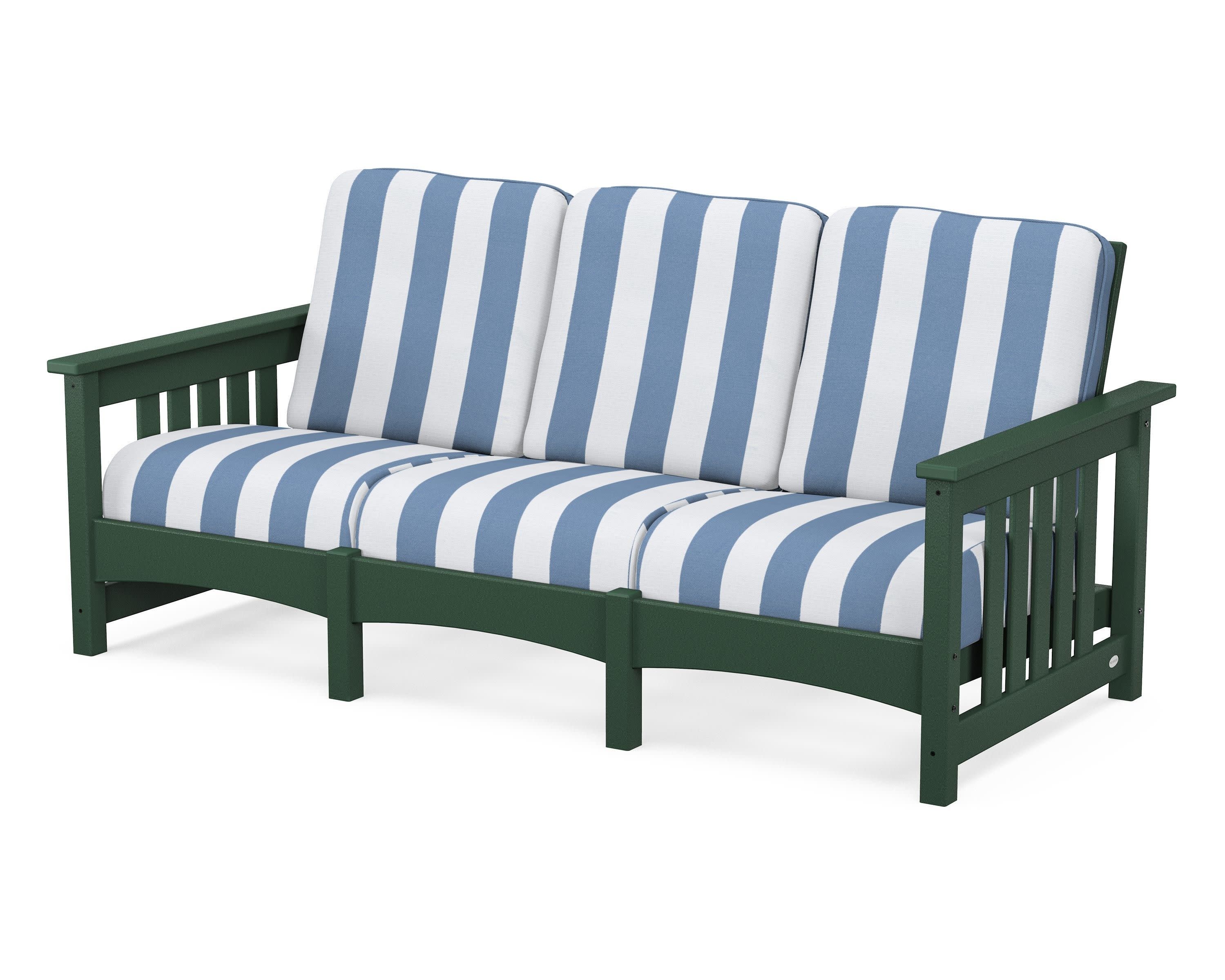 Club Mission Sofa in Green / Cabana Stripe Sky Blue