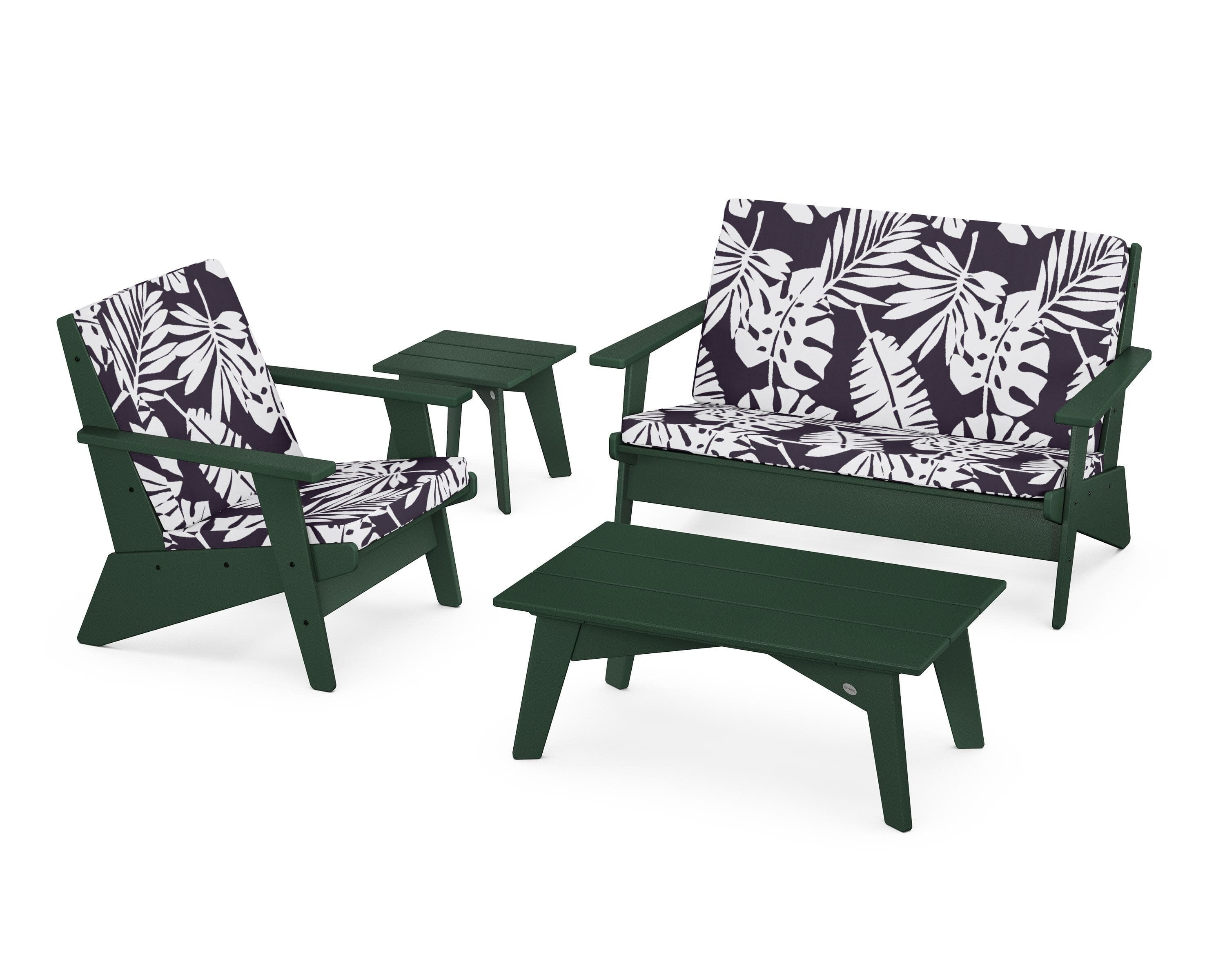 Riviera Modern Lounge 4-Piece Set in Green / Leaf Navy