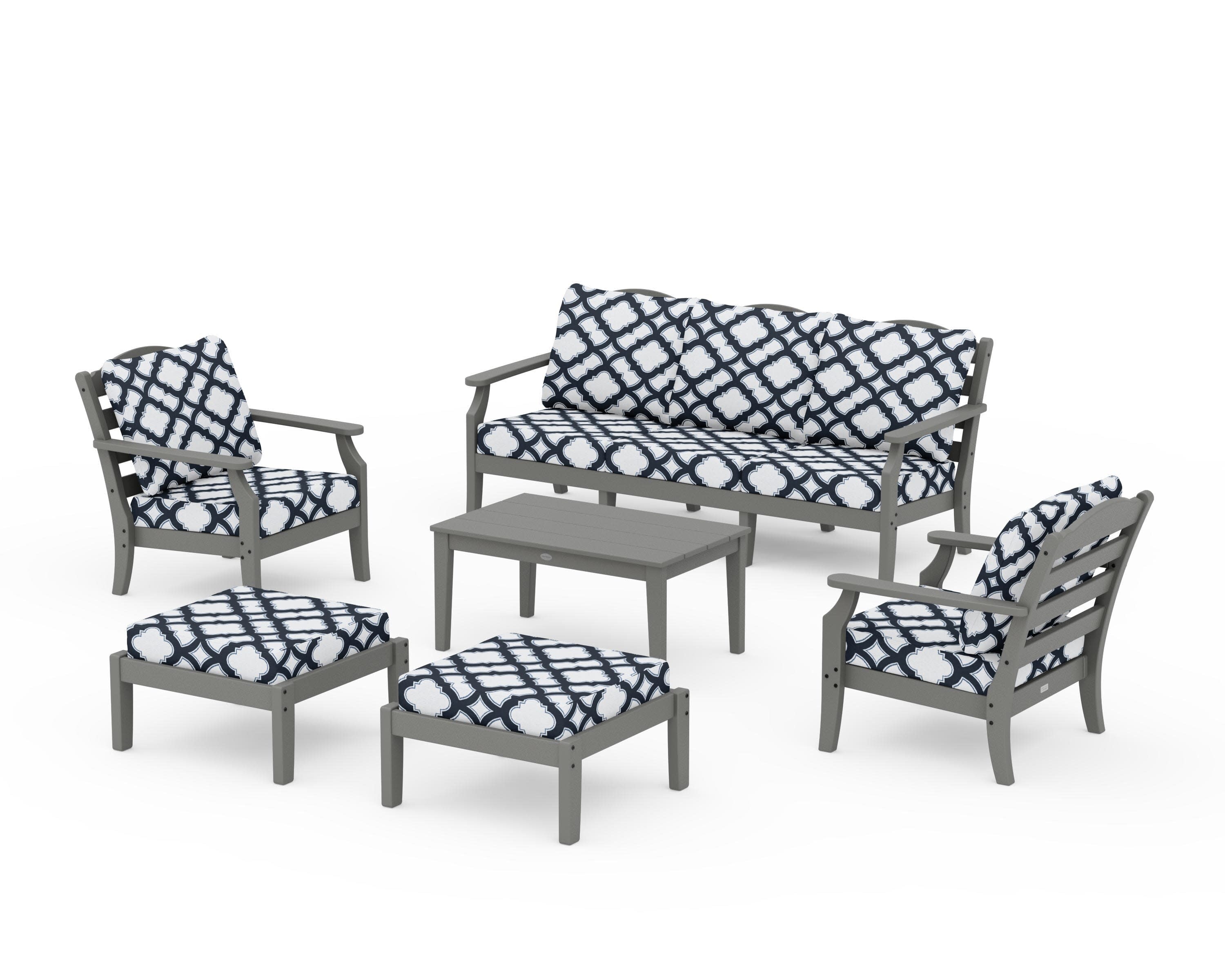 Savannah 6-Piece Lounge Sofa Set in Slate Grey / Trellis Marine Indigo